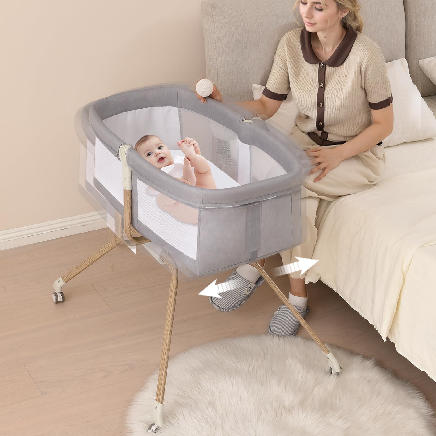 Baby Bassinet Bedside Sleeper, 3 in 1 Cradle,Easy Folding Portable Travel Cribs