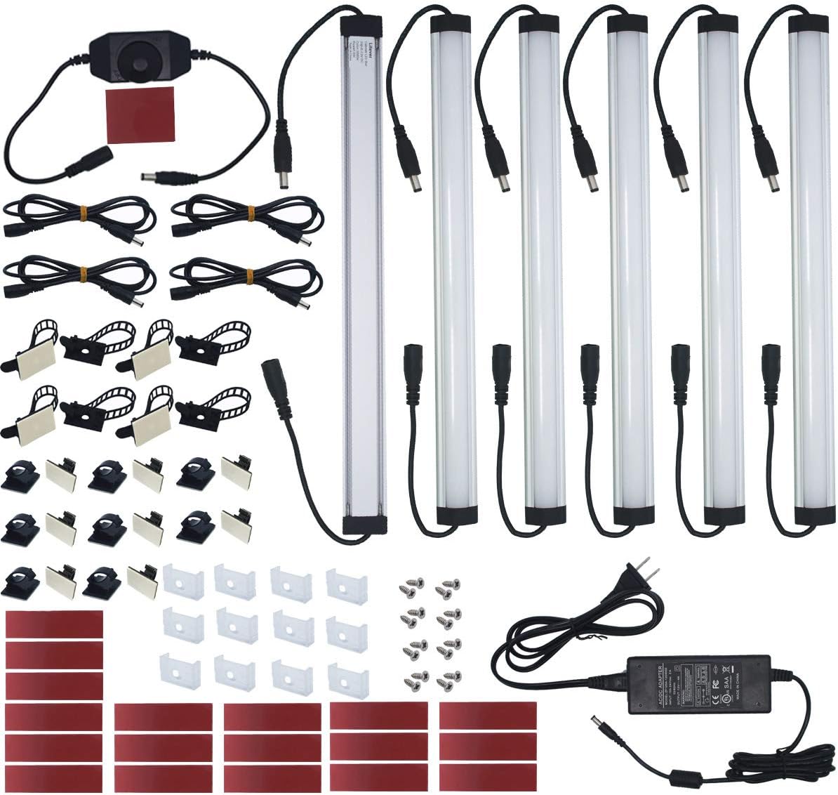 Under Cabinet LED Lighting Kit Plug in or Hardwired, 6 pcs 12 Inches Light Strips