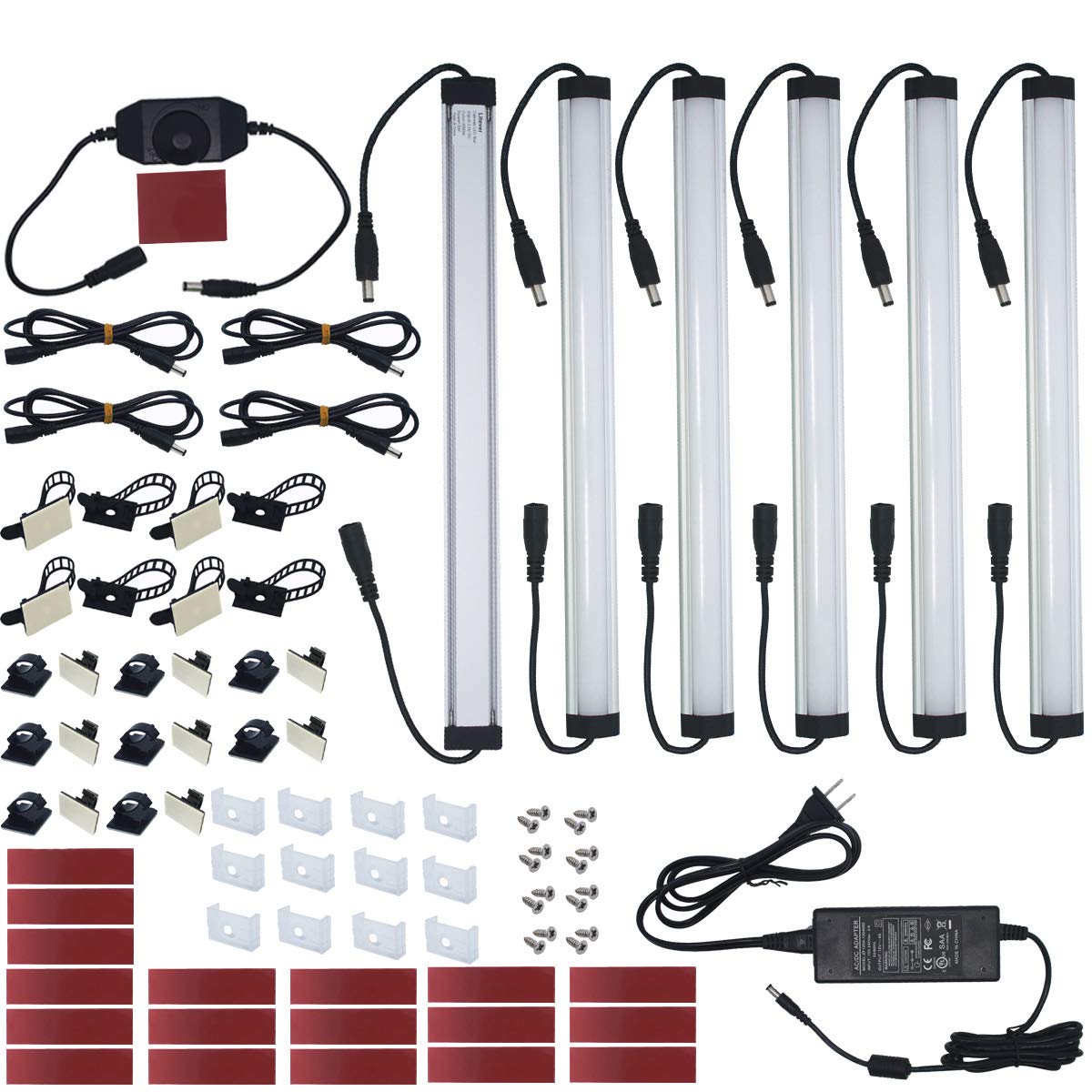 Under Cabinet LED Lighting Kit Plug in or Hardwired, 6 pcs 12 Inches Light Strips