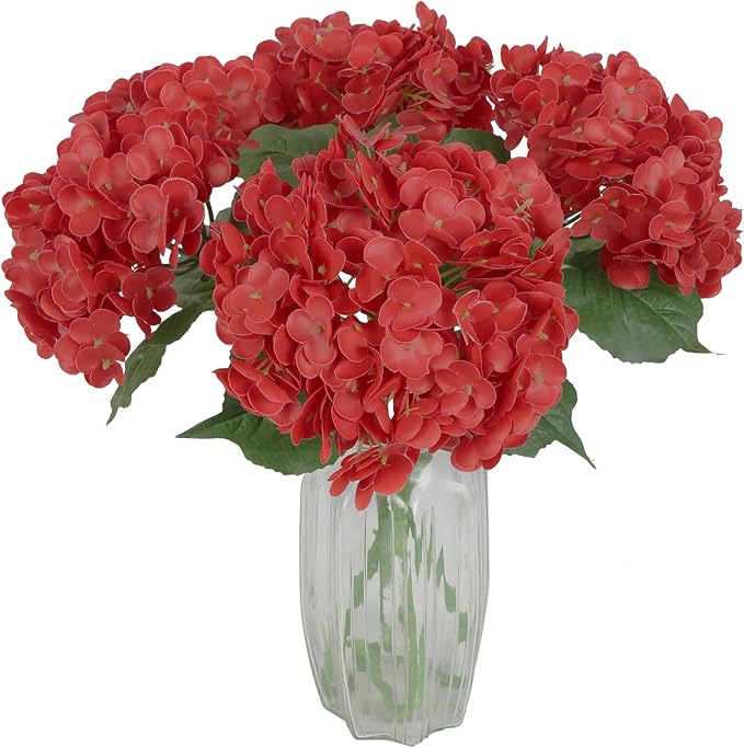 4PCS Real Touch Pink Hydrangea Artificial Flowers 21'' Large Latex Fake Hydrangea