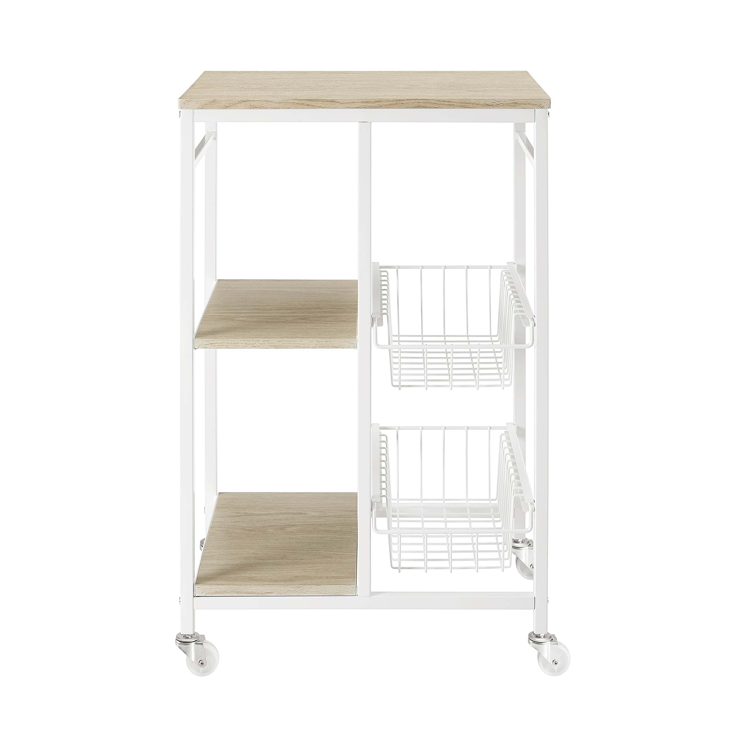 White and Natural Kennedy Small Metal Rolling Kitchen Storage Cart