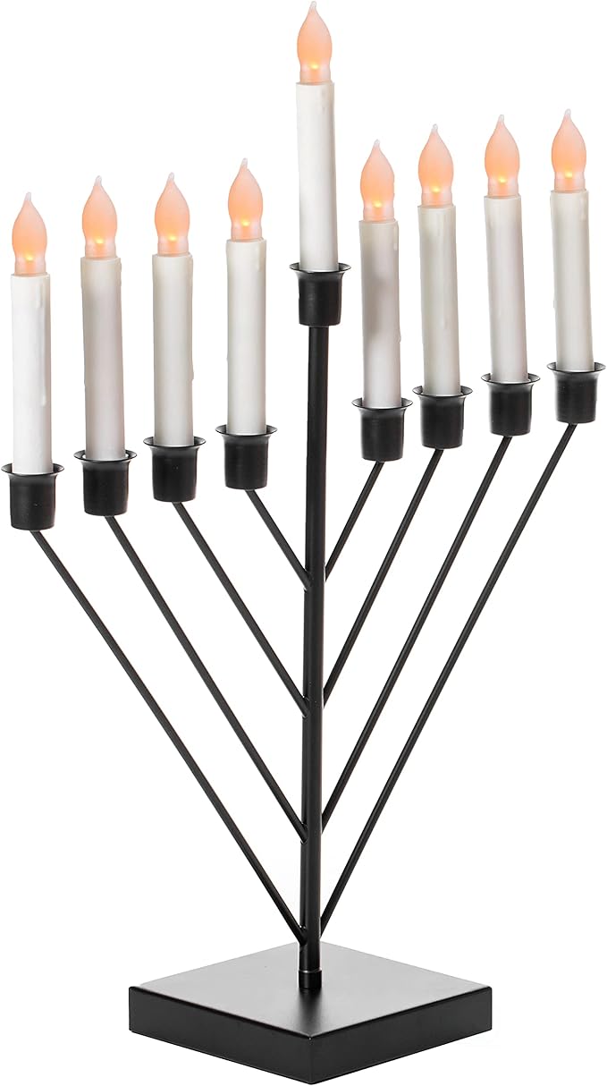 Nine Branch Electric Chabad Judaica Chanukah Menorah with LED Candle Design