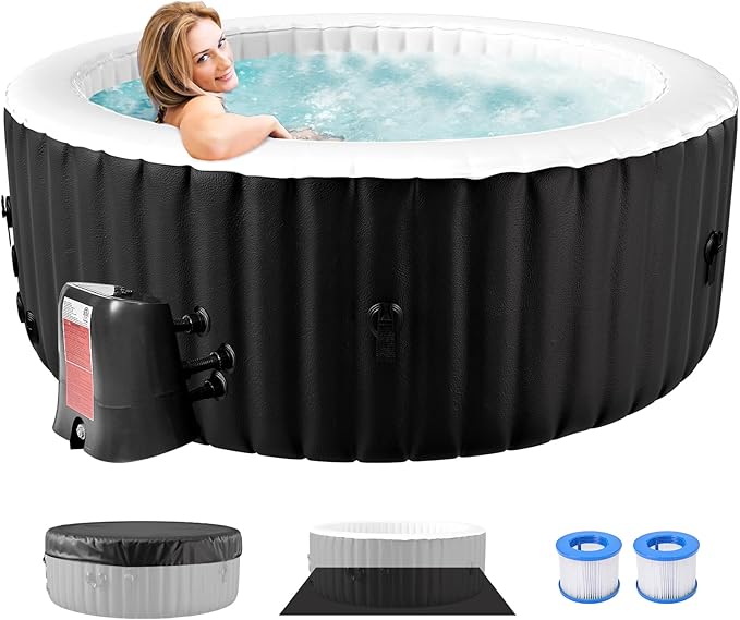 Tub, 2-4 Person Portable Blow up Hot Tub, Leak-Proof PVC Outdoor Spa