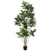 7' Potted Artificial Green Rubber Tree - Large Faux Indoor Plant with 148 Realistic