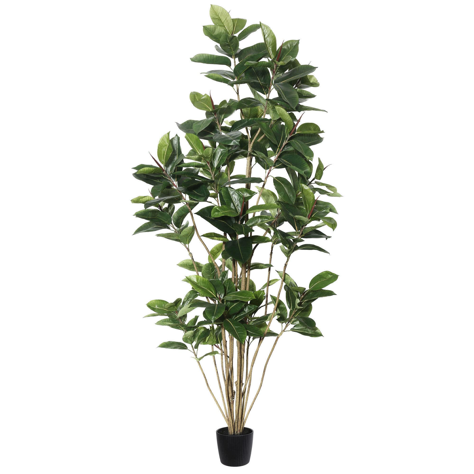 7' Potted Artificial Green Rubber Tree - Large Faux Indoor Plant with 148 Realistic