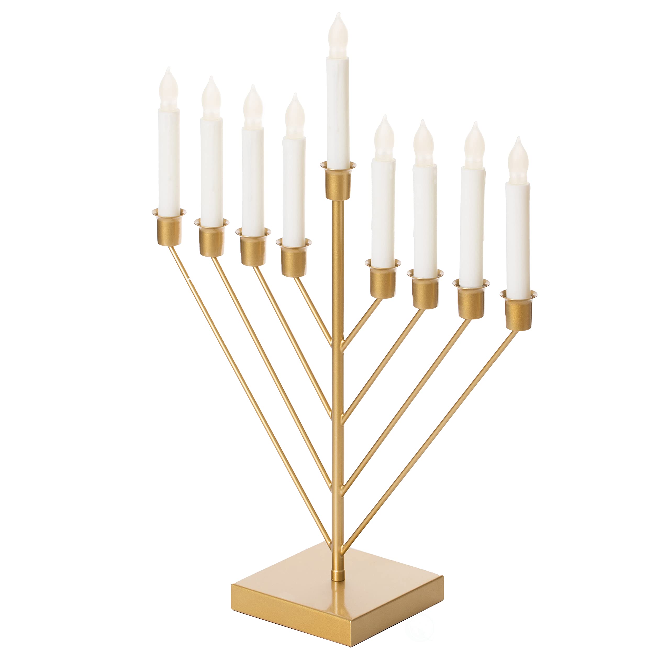 Nine Branch Electric Chabad Judaica Chanukah Menorah with LED Candle Design