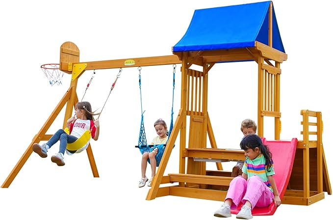 Wooden Swing Set/Playset Made for Small Yards and Kids Toddlers Age 3-6