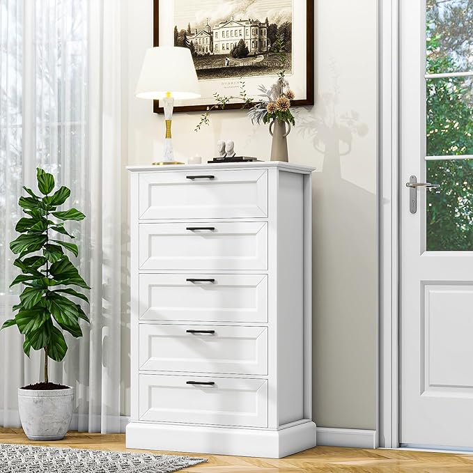 Tall White 6 Drawer Dresser, Wood Vertical Chest of Drawers for Bedroom, 55"