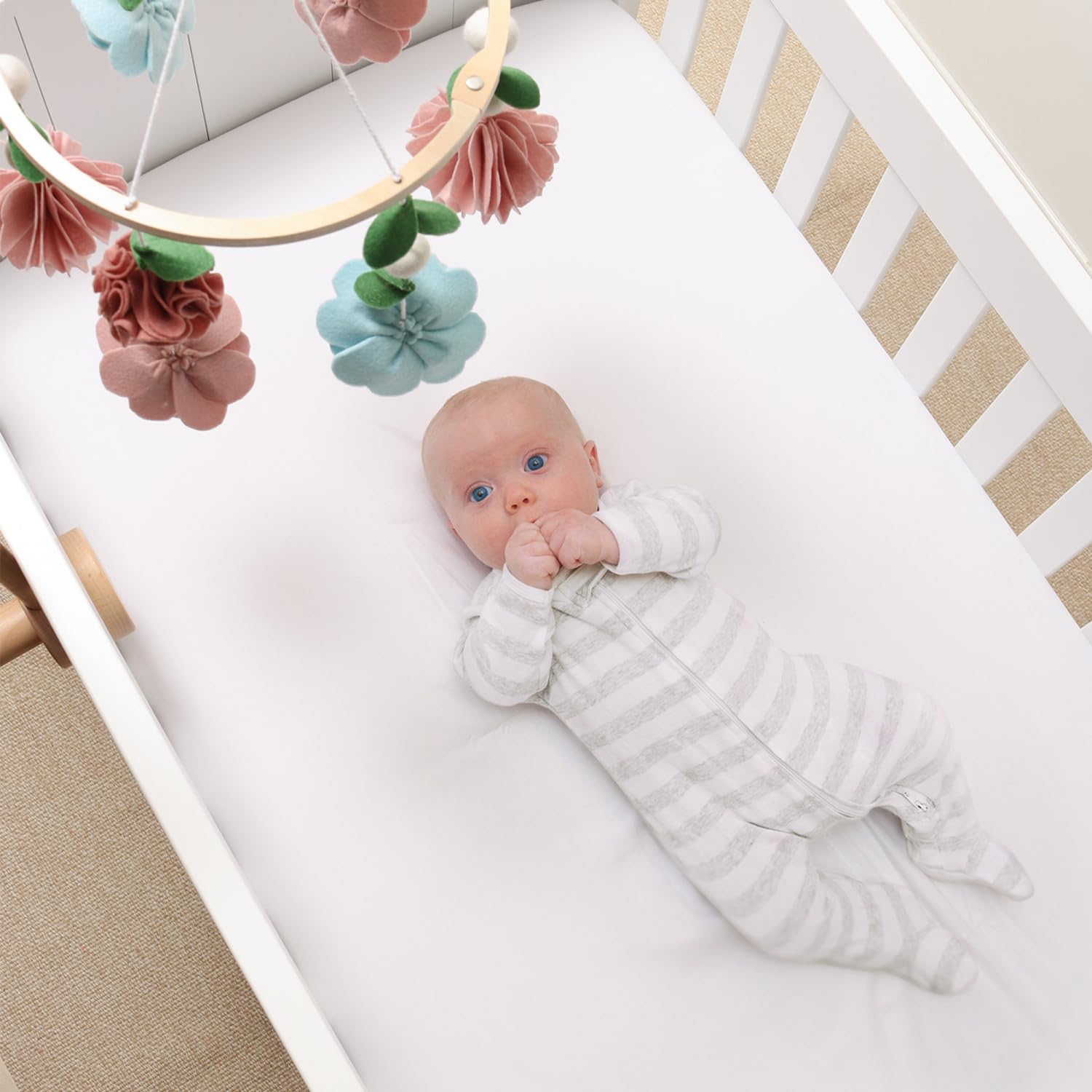 Crib Mobile for Girls - Wooden Musical Baby Crib Mobile with 12 Lullabies