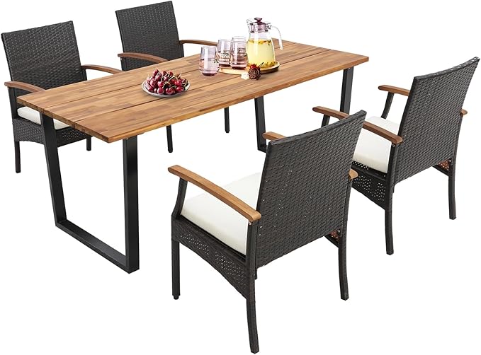 Outdoor Dining Set for 6, Weather Resistant Heavy Duty 7 Pieces Patio Acacia