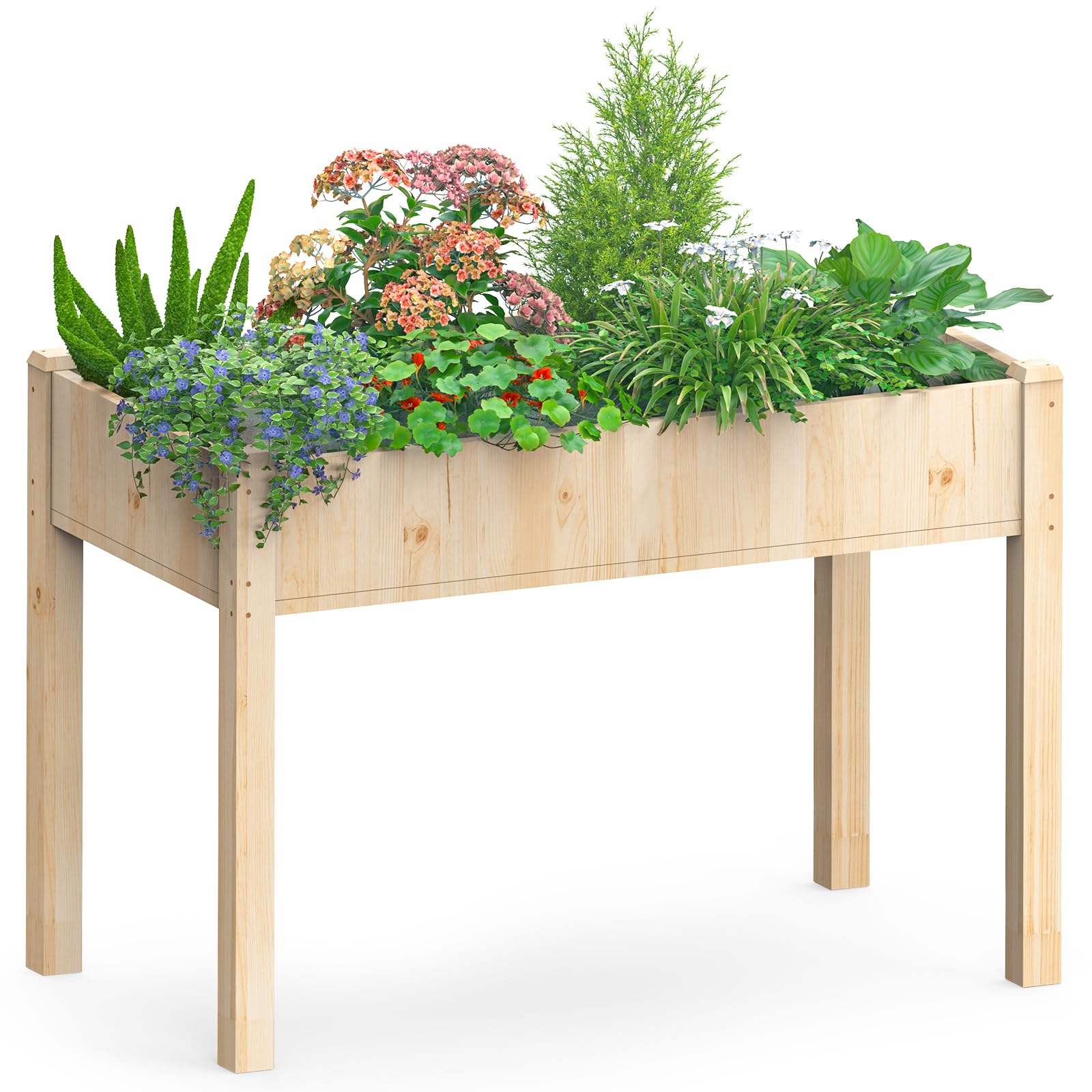 Raised Garden Bed with Legs, 48x24x30in Wood Elevated Planter Box w/Bed Liner for