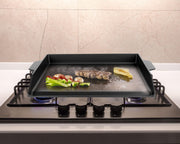 Universal Cast Iron Griddle for Gas Grill with Spatula Set, 23" x 16" Pre-Seasoned Nonstick