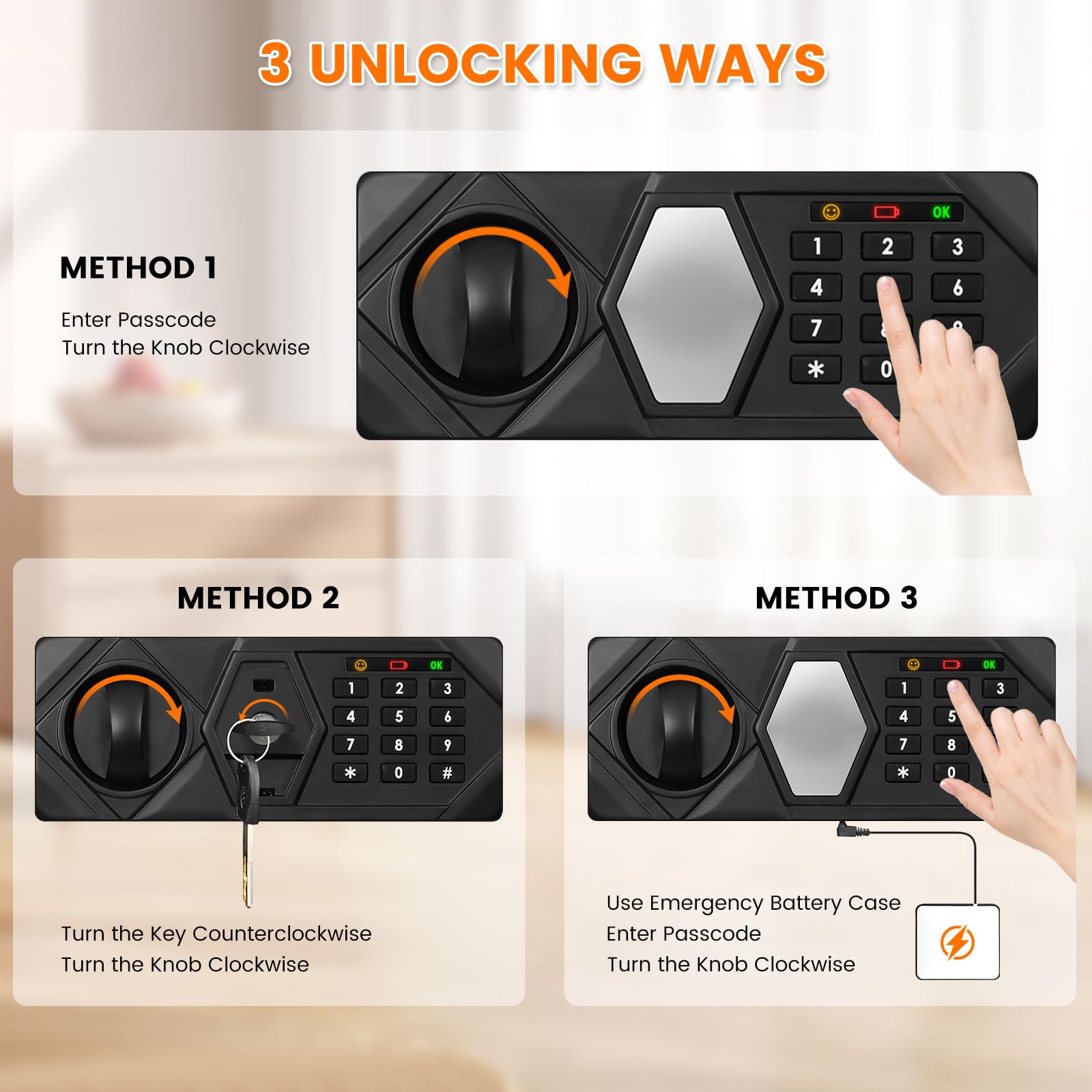 3.3 Cub Large Fireproof Safe for Home Use, Digital Home Safes Water and Fireproof with Backup Keys and Alarm System, Anti-Theft Fire Proof Safe Box for Home Office