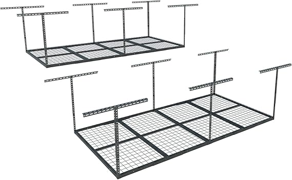 4x8 Overhead Garage Storage Rack, Adjustable Organization System, Heavy-Duty Metal