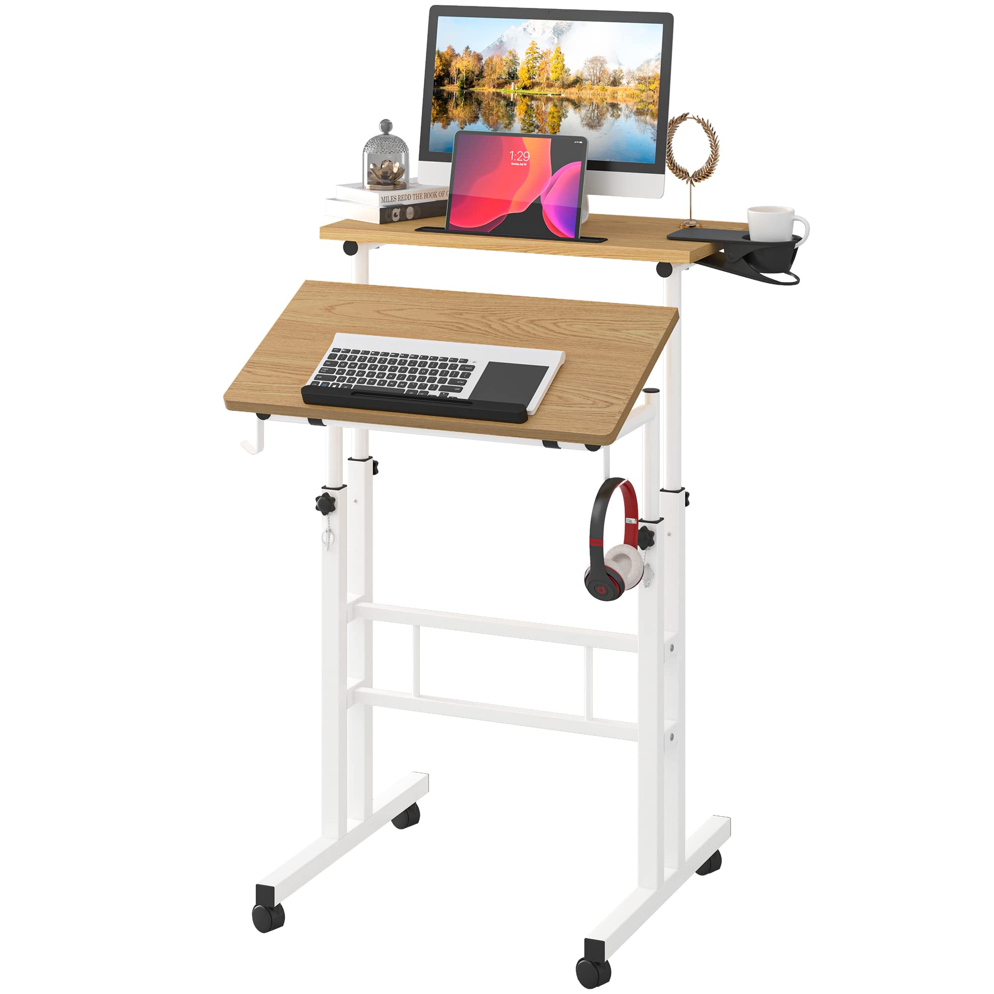 Mobile Standing Desk with Removable Cup Holder, Portable and Easy to Move