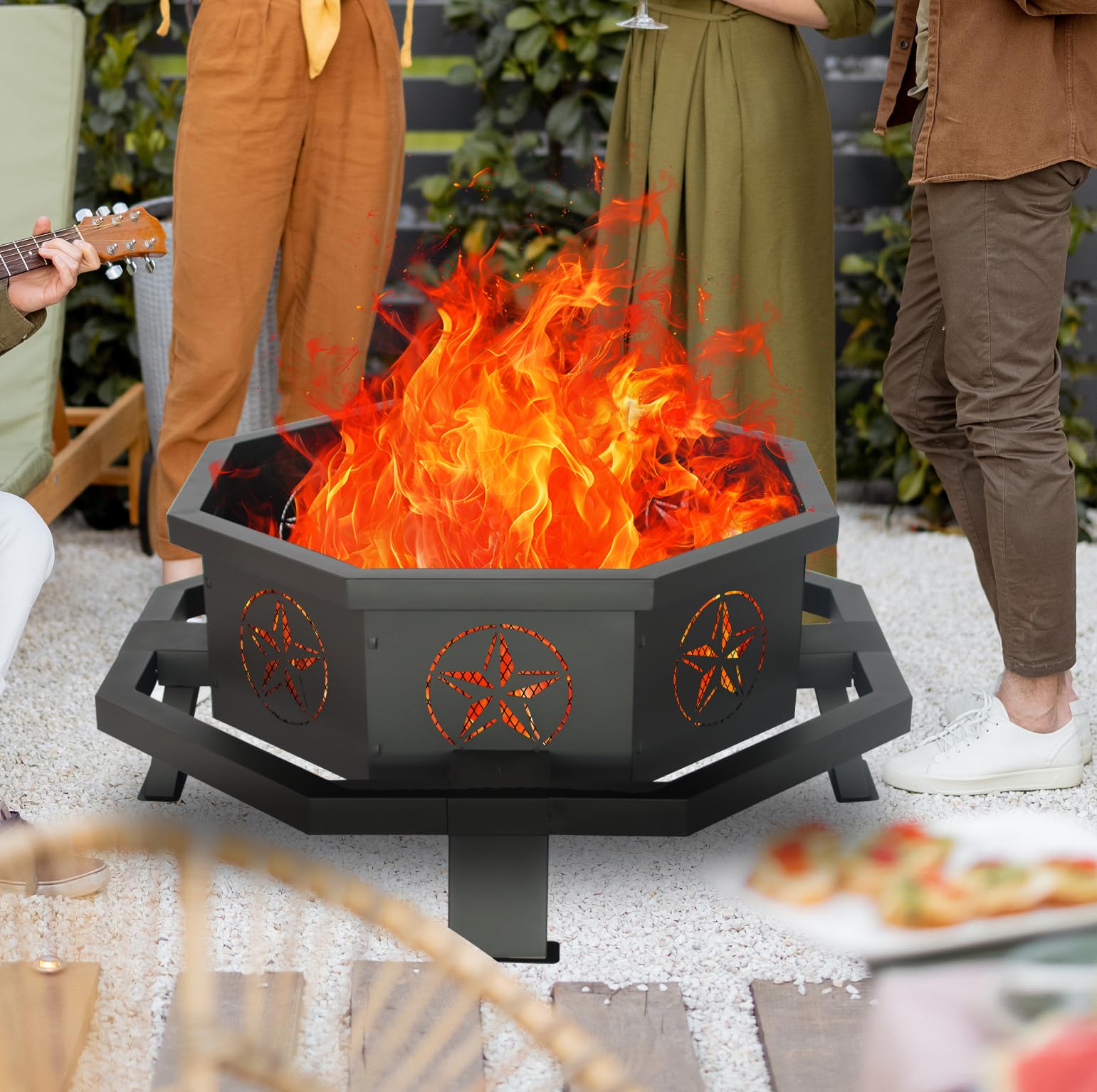 Octagonal Fire Pit,Outdoor Fire Pit,Wood Burning Firepit for Bonfire