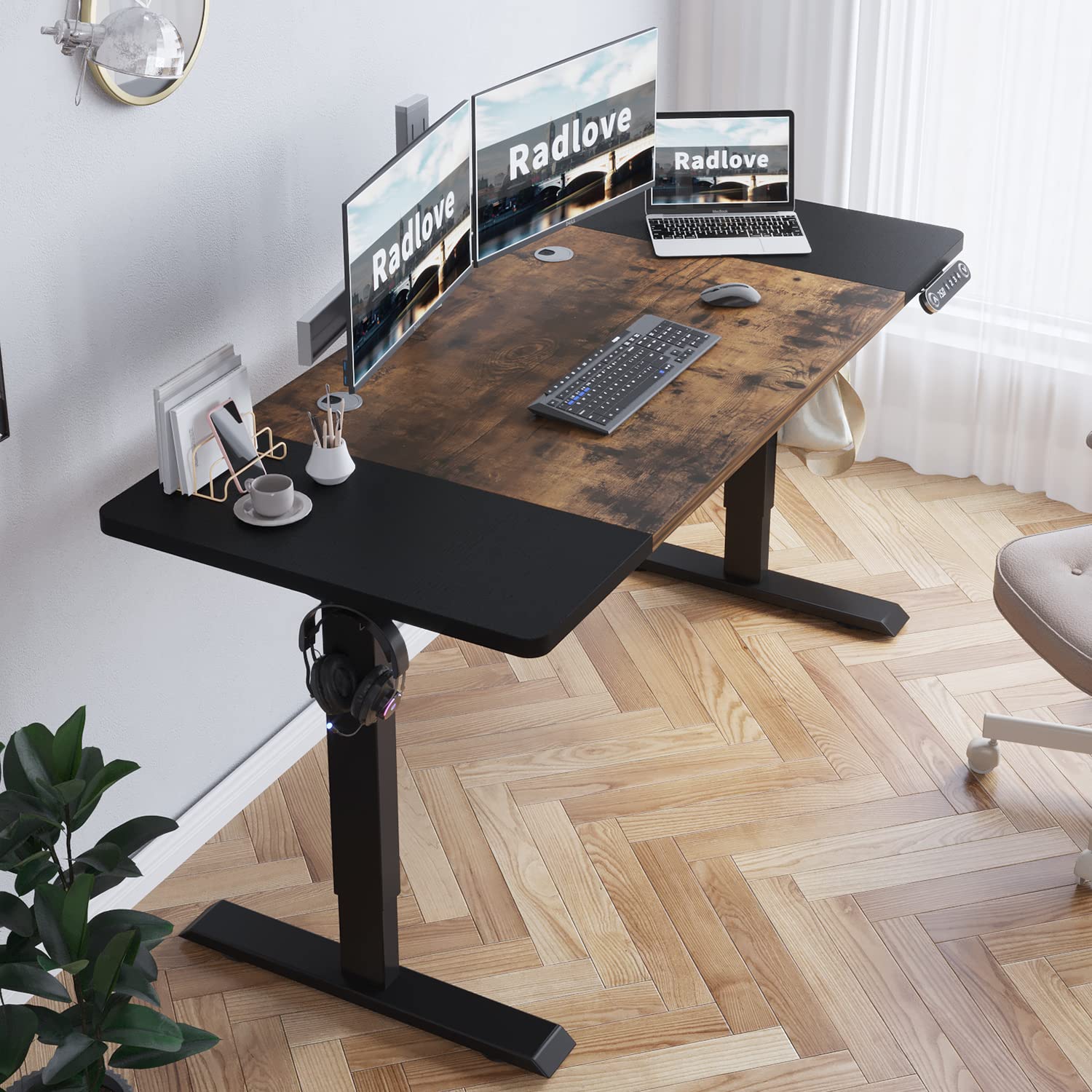 Electric Height Adjustable Standing Desk, 63x 30 Inches Stand Up Desk Workstation