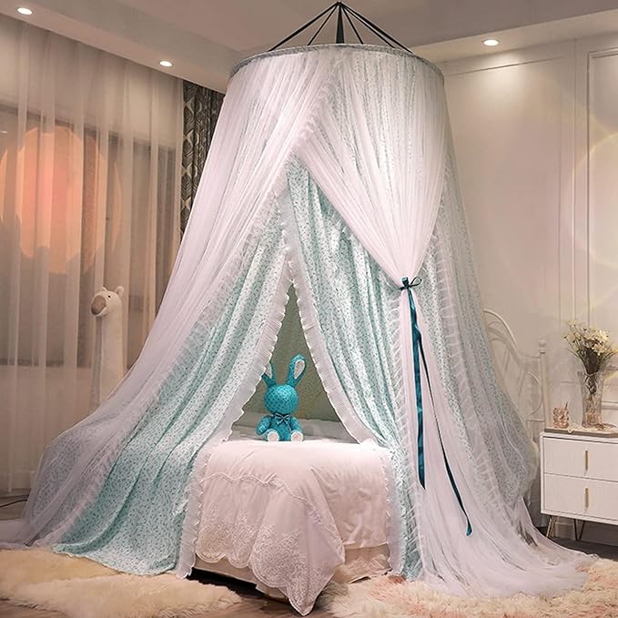 Luxurious Bed Canopy for Girls & Adults - Double Layer Princess Canopy with Lace