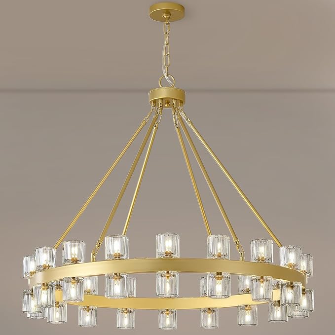 Black Wagon Wheel Chandelier, 48inch Large Crystal Chandeliers for High Ceiling