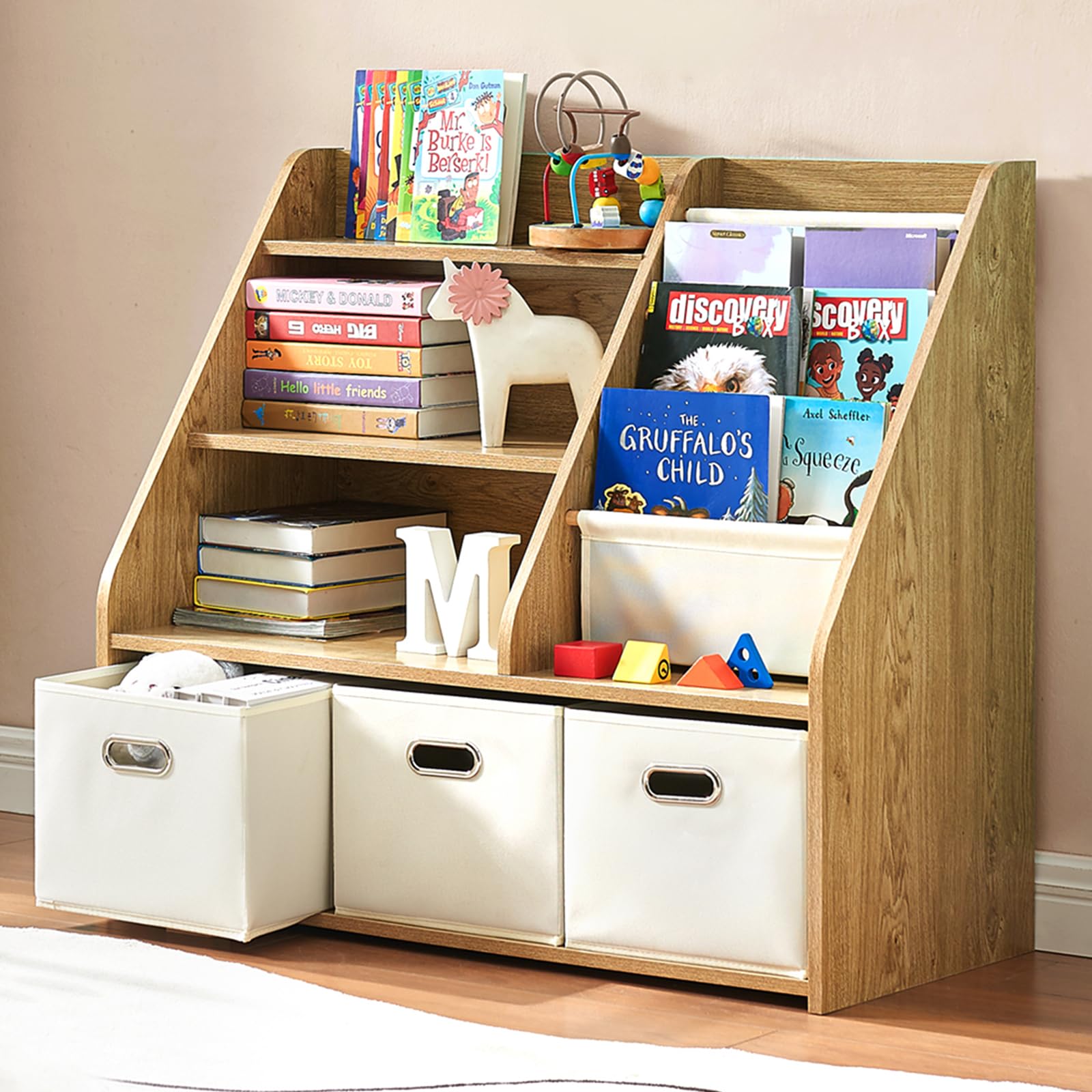 Kids Bookshelf, Kids Toy Storage Organizer with Storage Bins