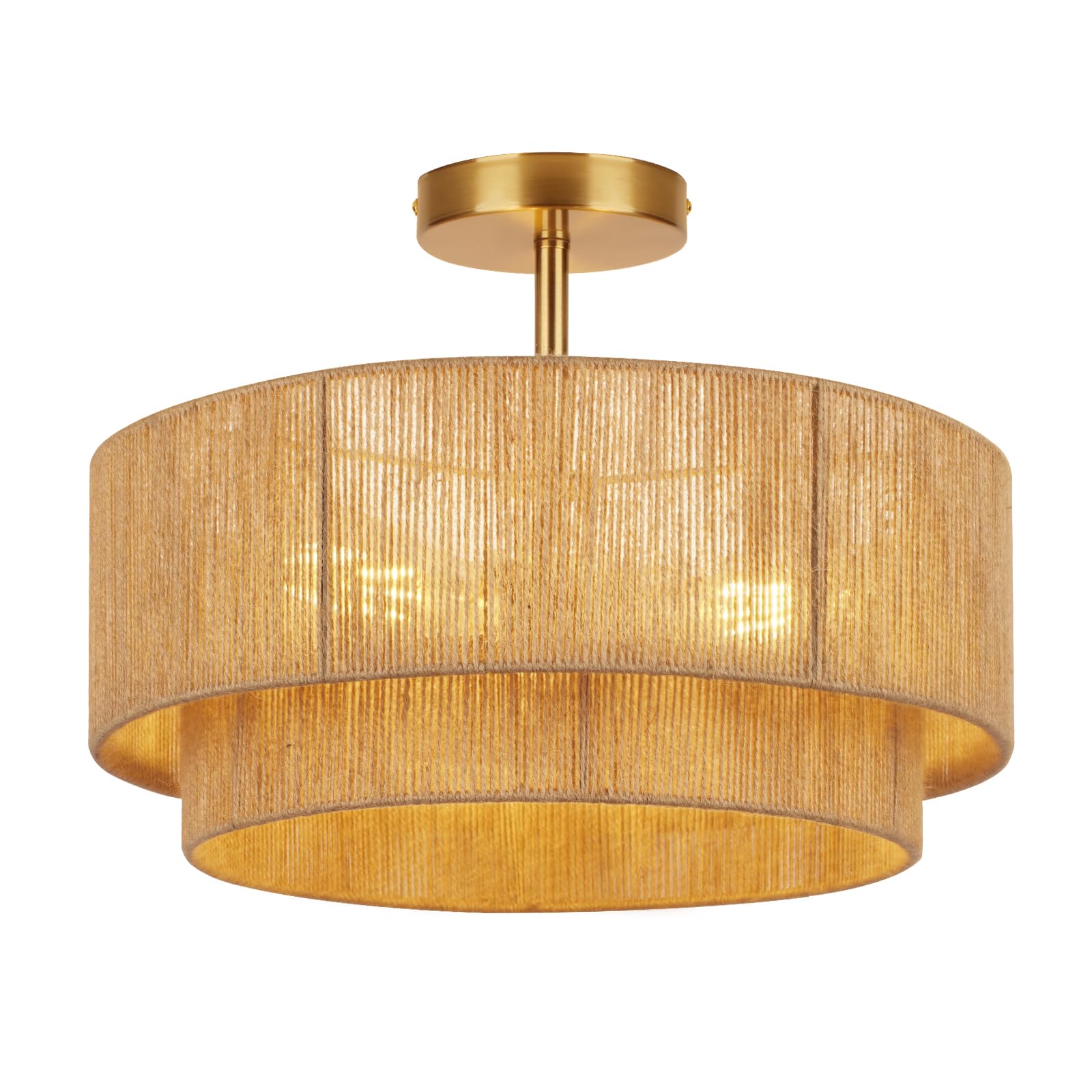 Ceiling Light,Boho Light Fixtures,3-Light Coastal Hemp Rope Ceiling Light Flush Mount