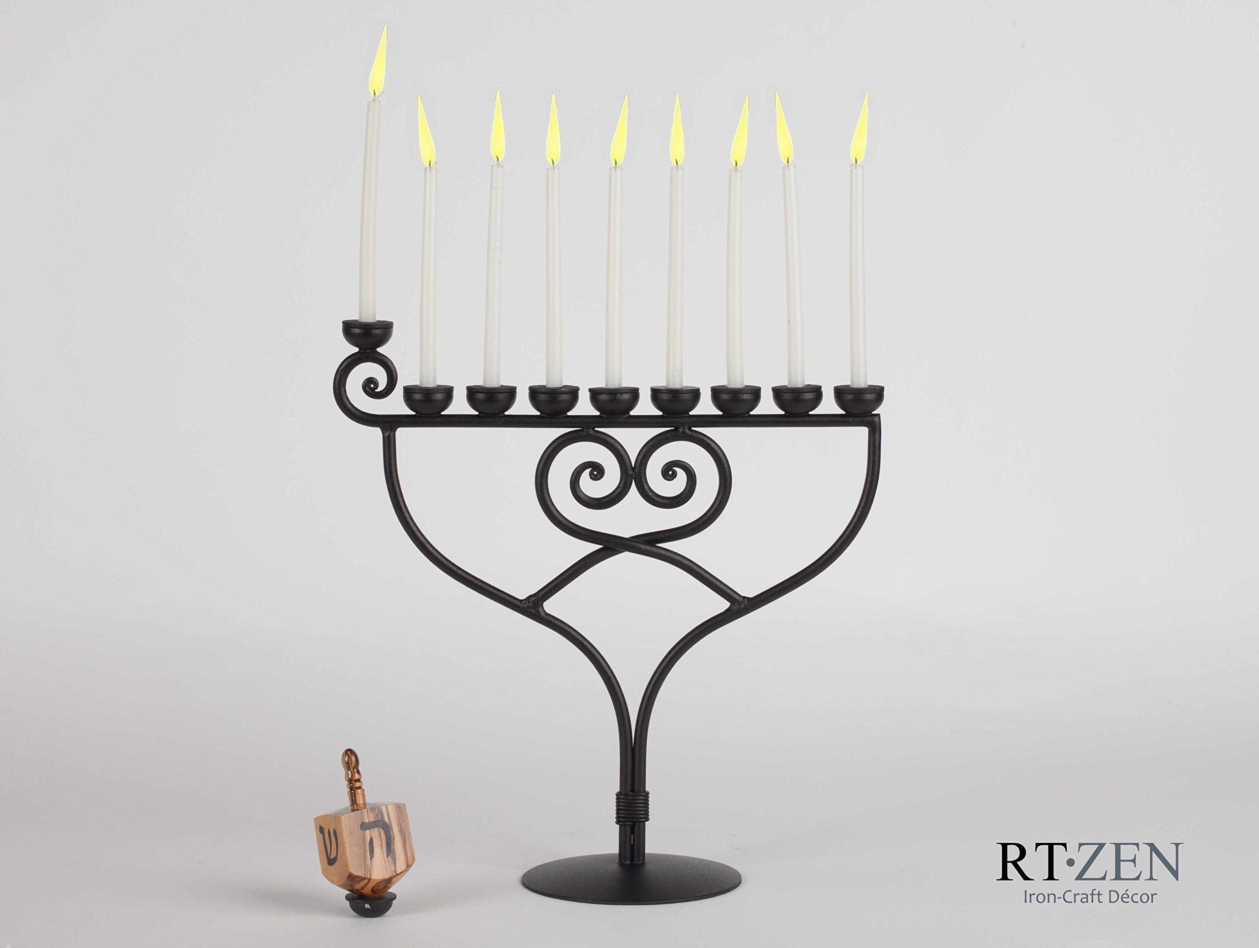 Judaica - Wrought Iron Hanukkah Menorah, Handmade, 9 Branches Israel Décor