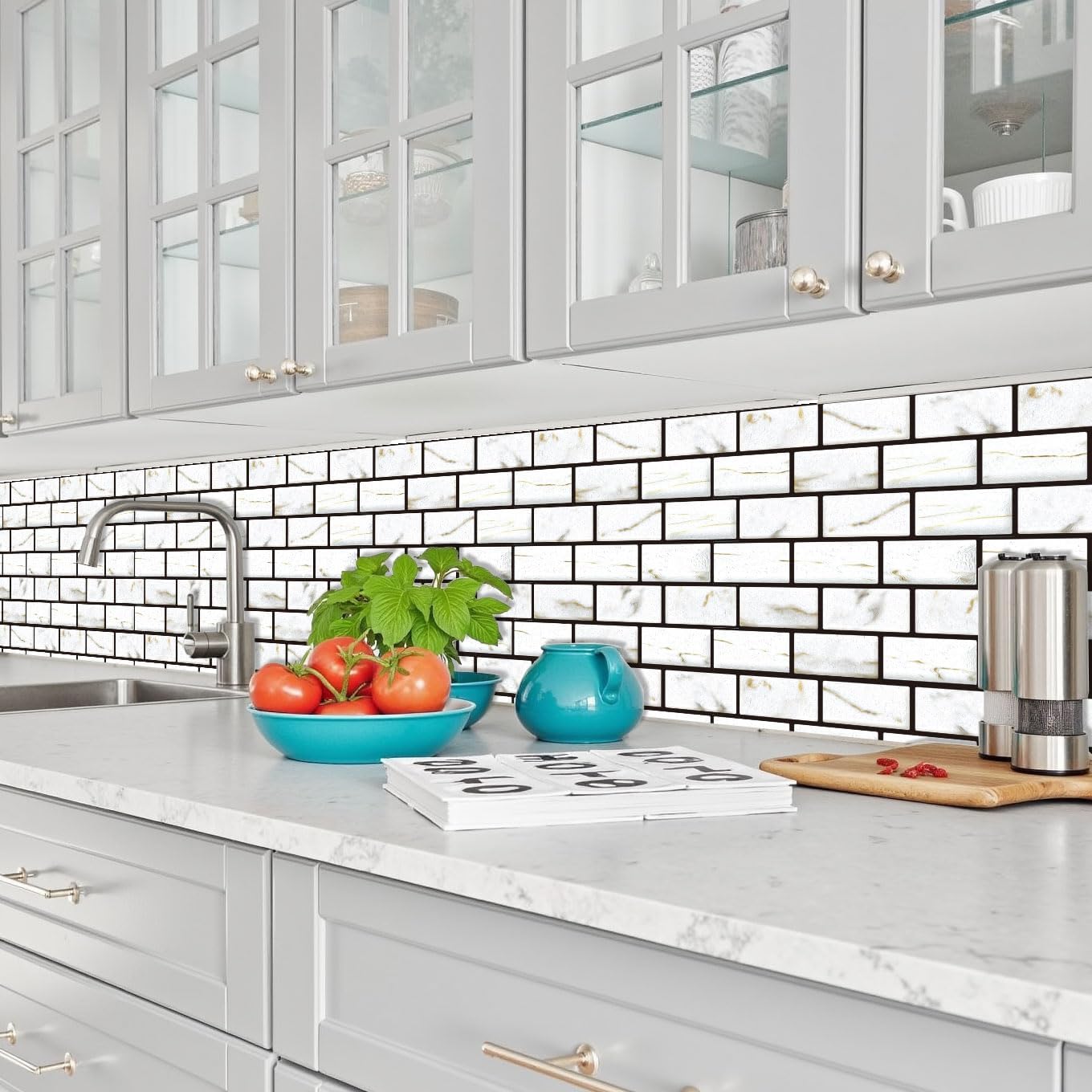 10-Sheet Tiles Peel and Stick Backsplash, 11.8in x 11.8in,White Subway 3D Wall Panels