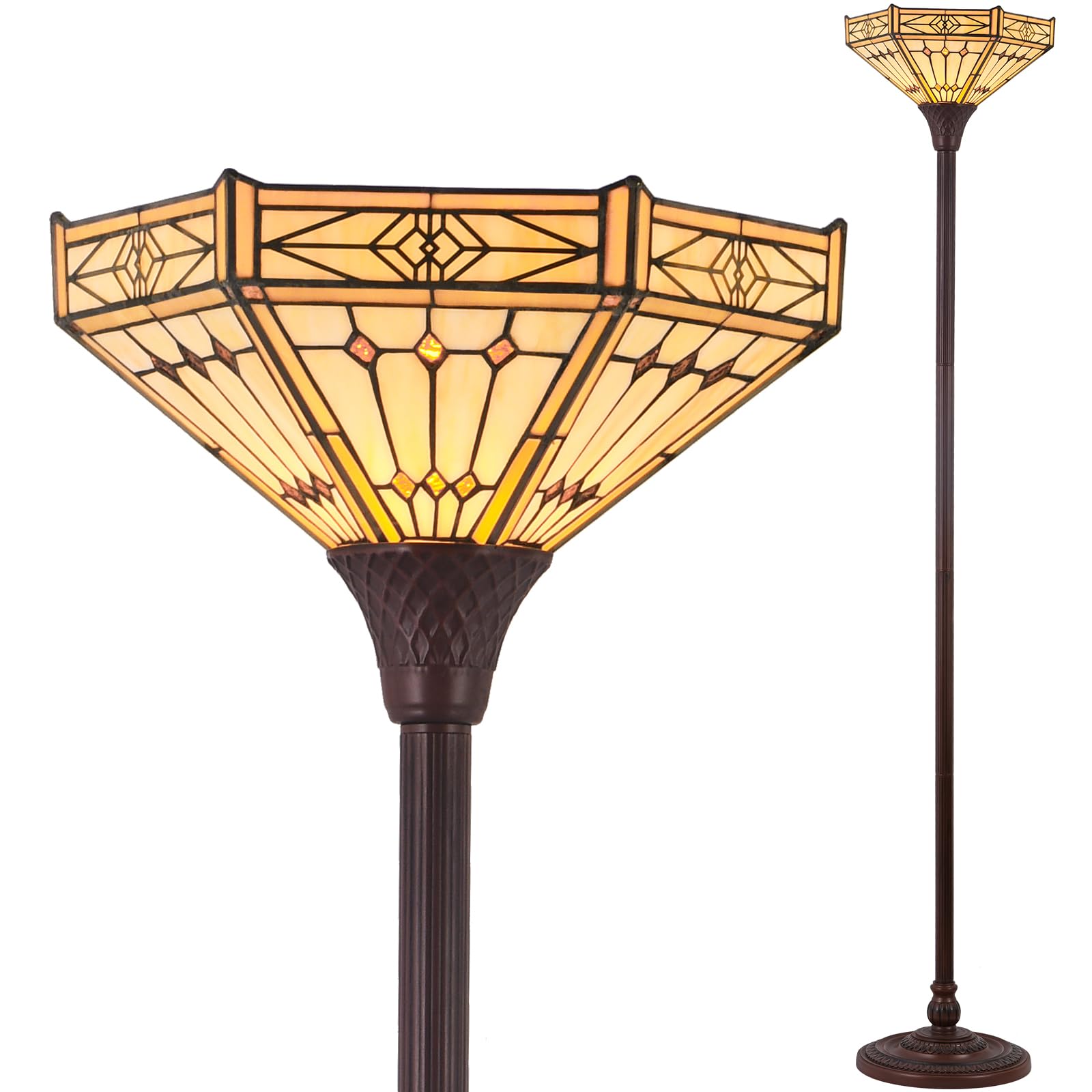 Torchiere Floor Lamp 70 Inches Tall Industrial Pole Cream Hexagon Style