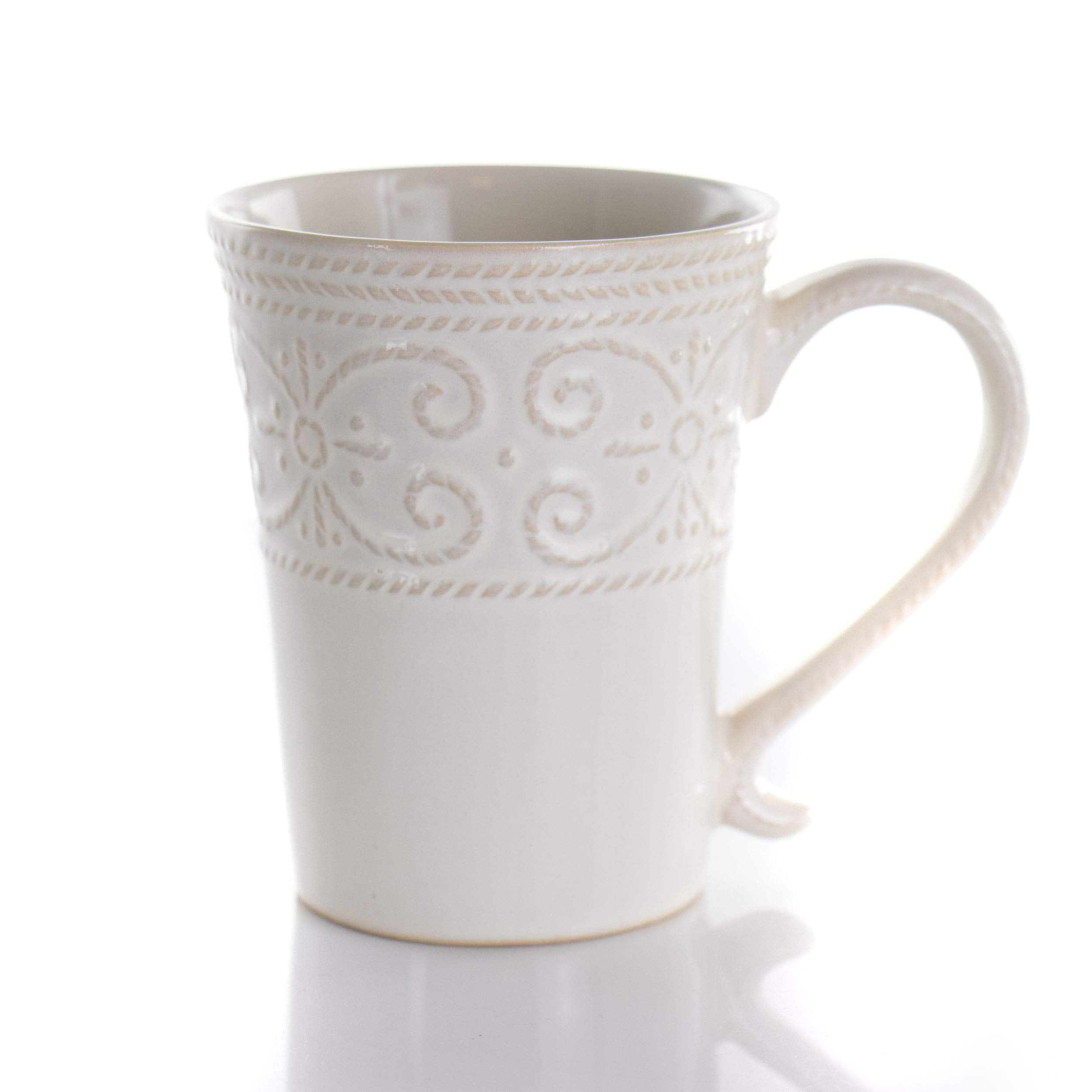 Round Decorated Stoneware Scallop Embossed Dinnerware Dish Set, 16 Piece, Luna