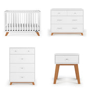 SOHO Crib, 3-Drawer Dresser, Chest, Nightstand, 4-Piece Nursery Set (White/Natural)