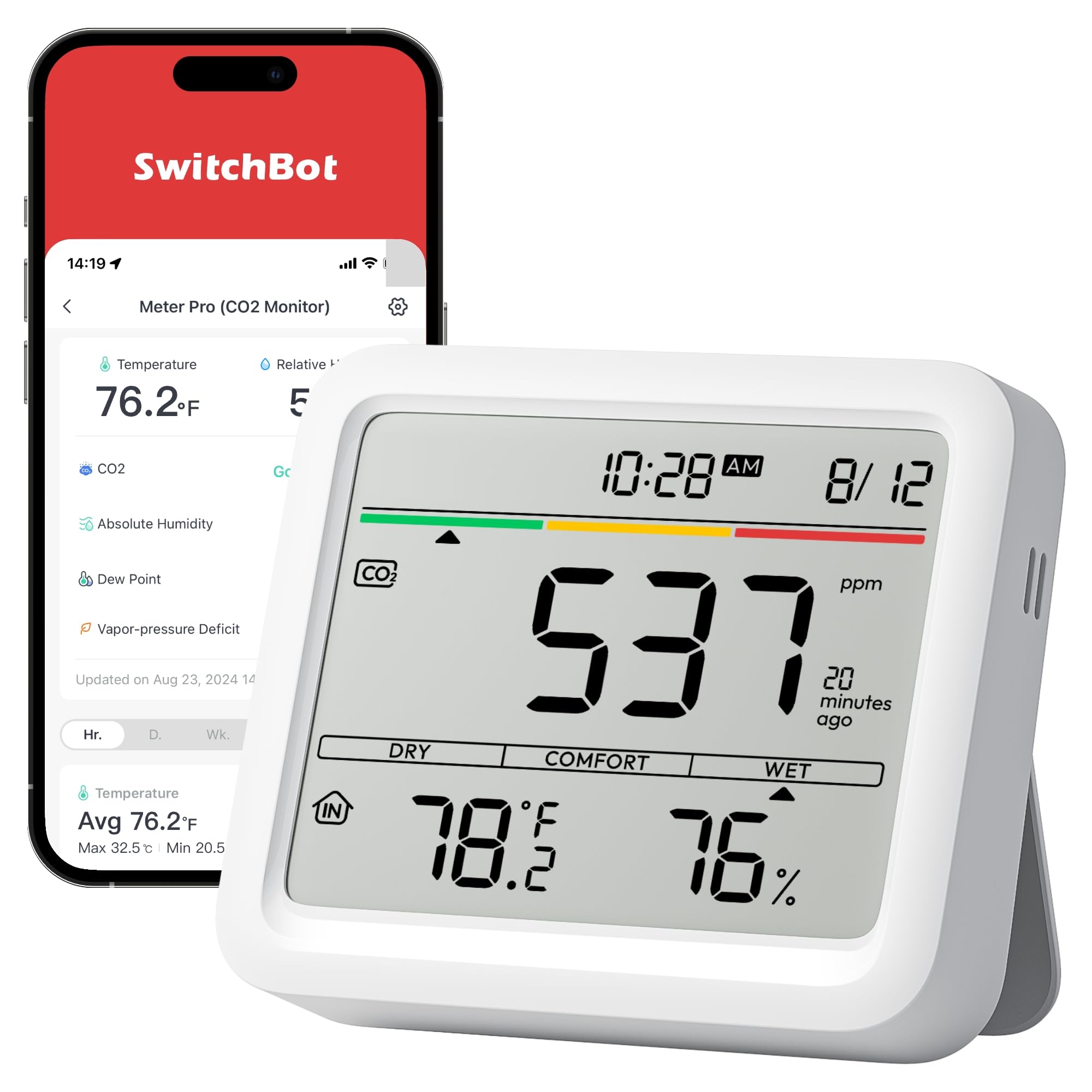 Meter Pro CO2 Indoor Air Quality Monitor 5-in-1, CO2 Alarm, Large Display