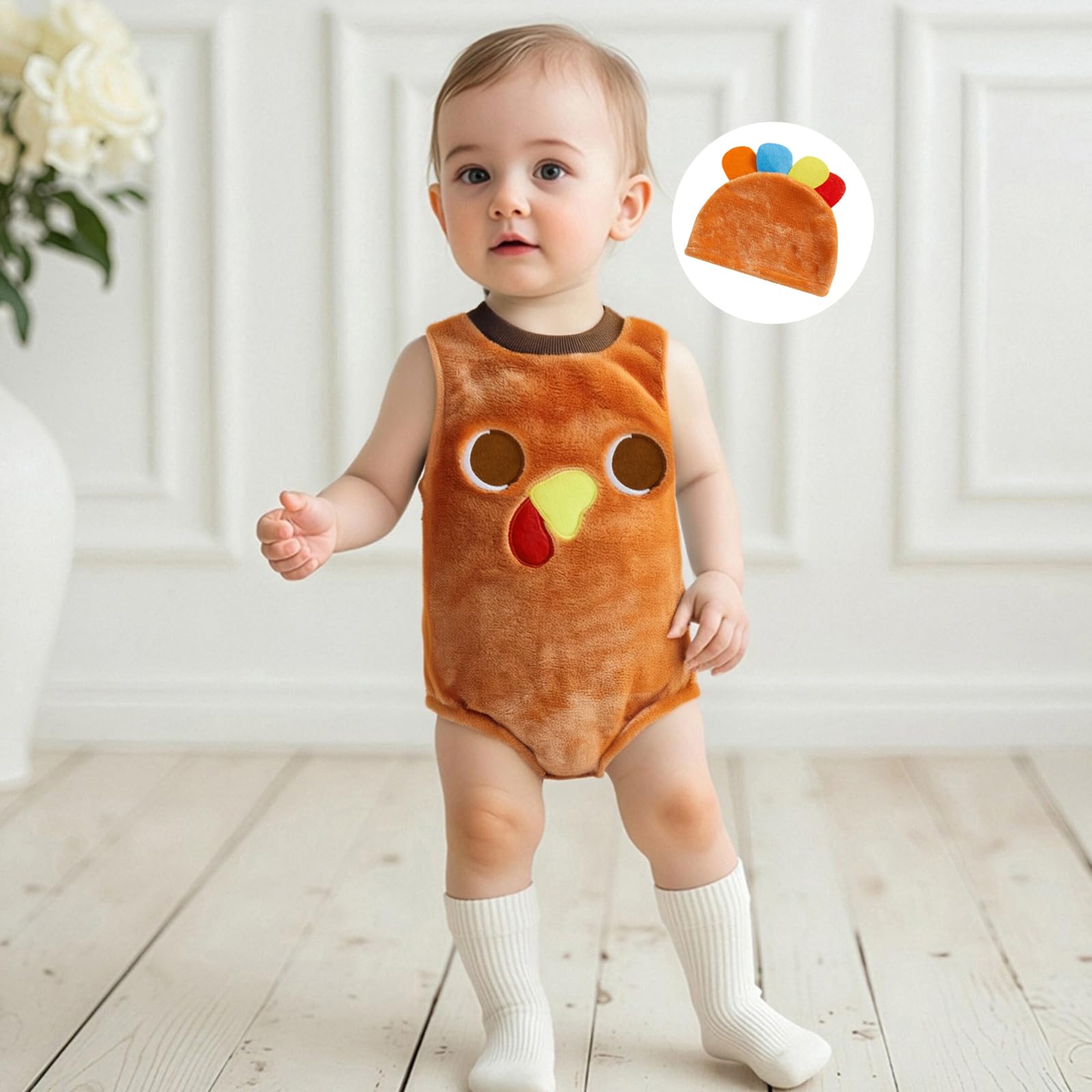 Baby Boy Girl Thanksgiving Outfit Turkey Costume Plush Sleeveless Round Neck