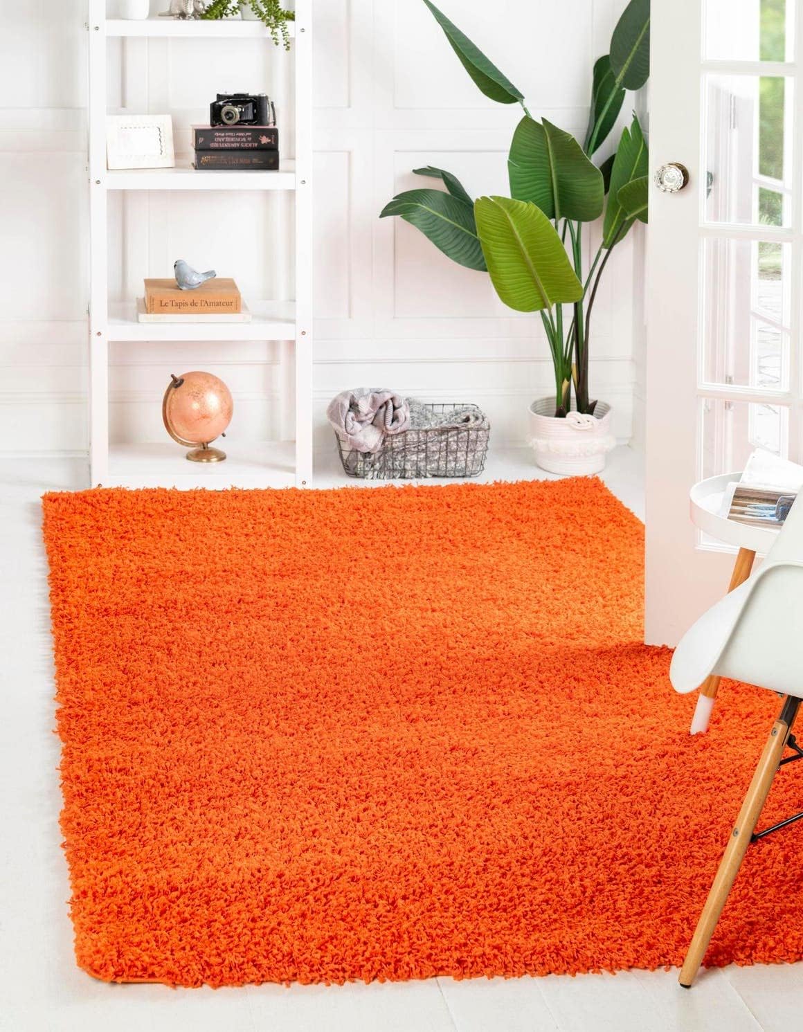 Über Cozy Solid Shag Collection Rug – 8' x 11' Tiger Orange Shag Rug Perfect for