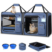 2 in 1 Double Cat Car Travel Carrier with Litter Box, 38"x17"x18"