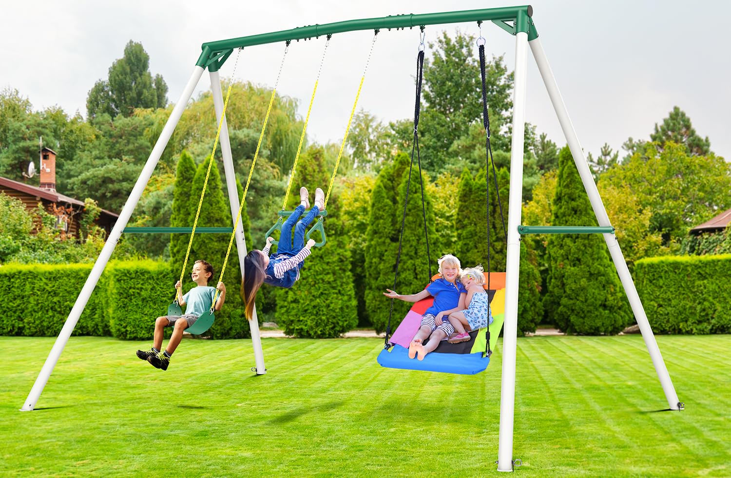 99.5' Tall Swing Sets for Backyard with Platform Swing, Heavy Duty Metal Swingset