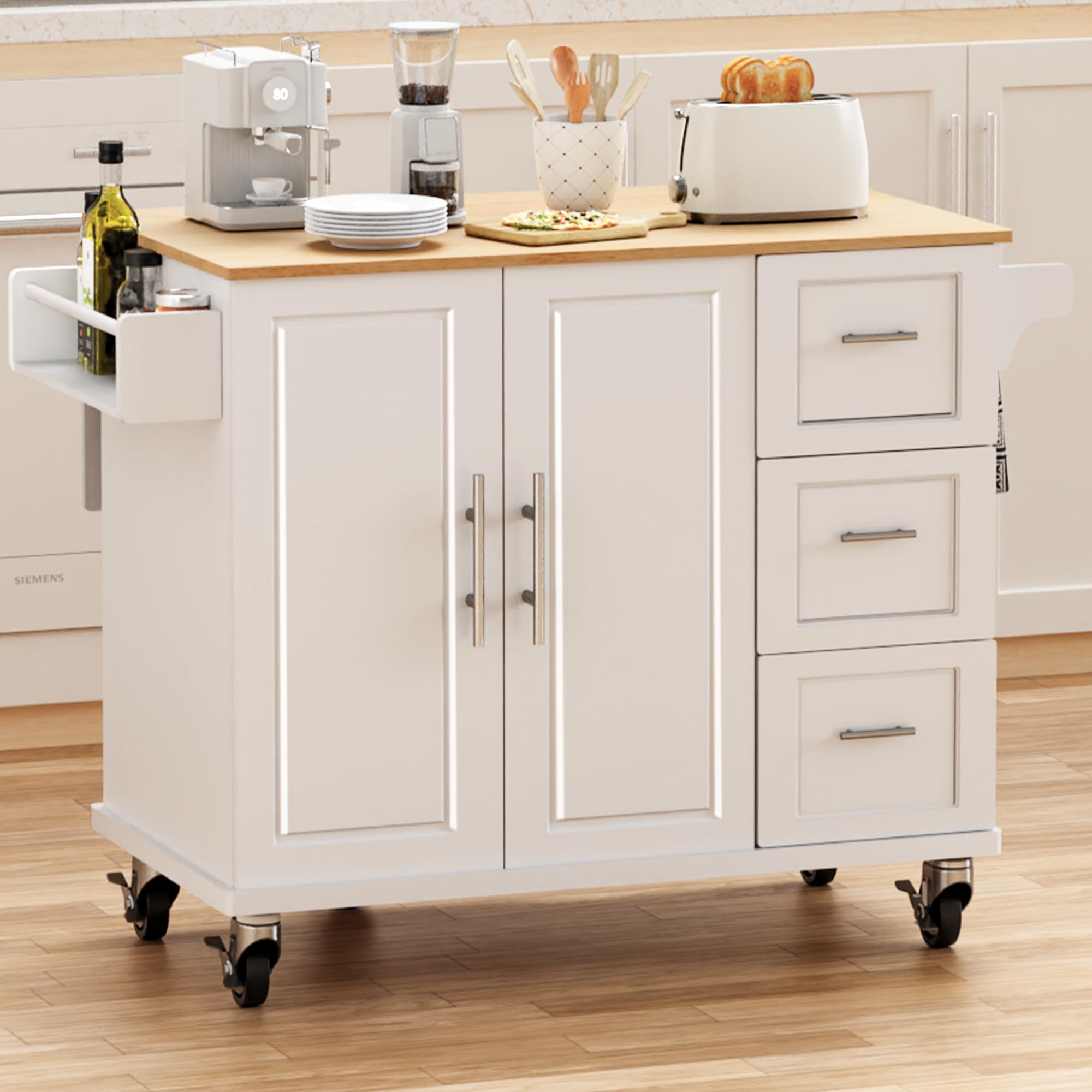 Kitchen Island 54" Large Rolling Kitchen Island Cart On Wheels with Drop Leaf Breakfast