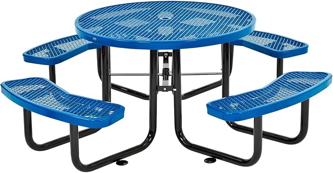 46" Round Picnic Table, Expanded Metal, Black Thermoplastic Coating