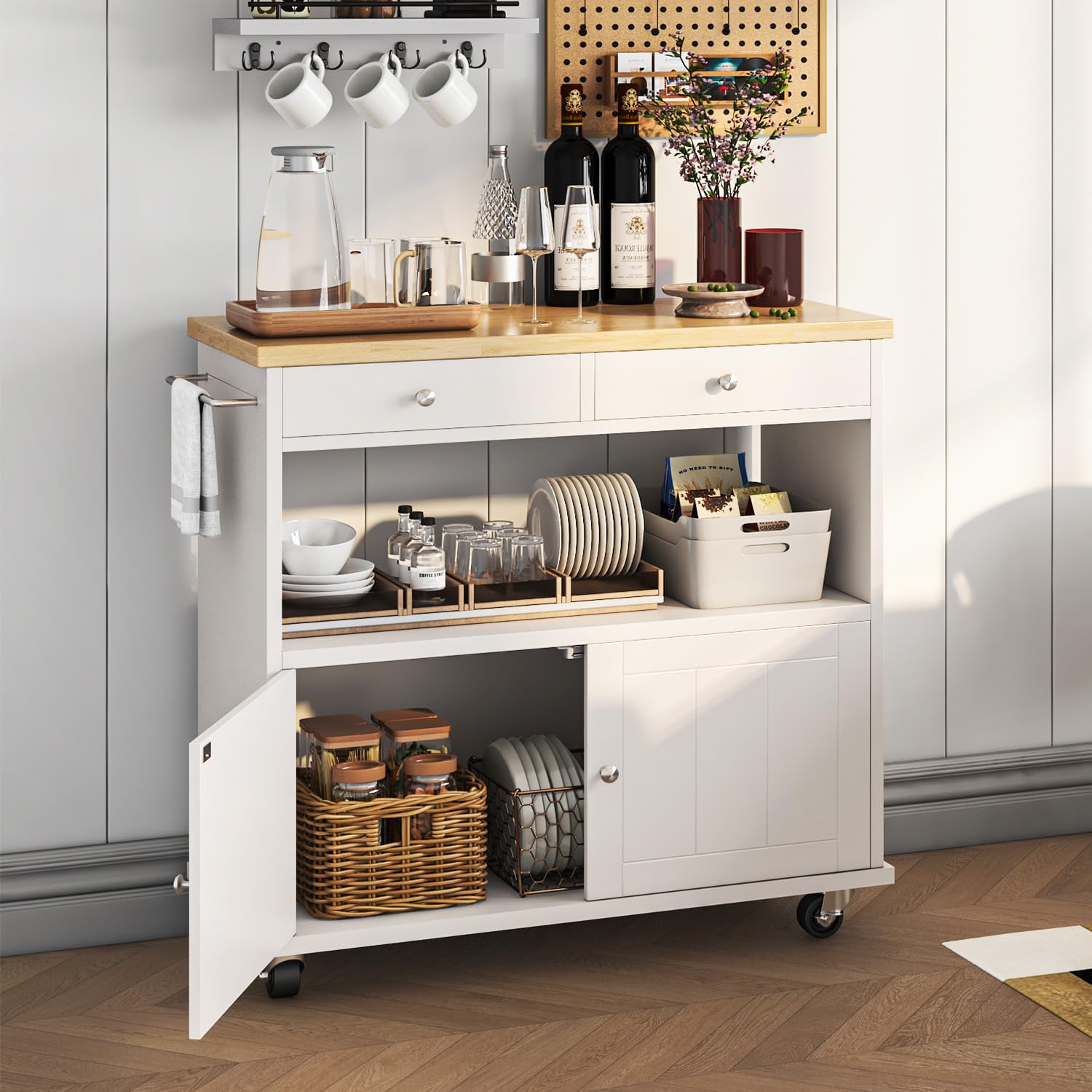 Rolling Kitchen Island with Storage Cabinet, 35.4'' Width Kitchen Cart