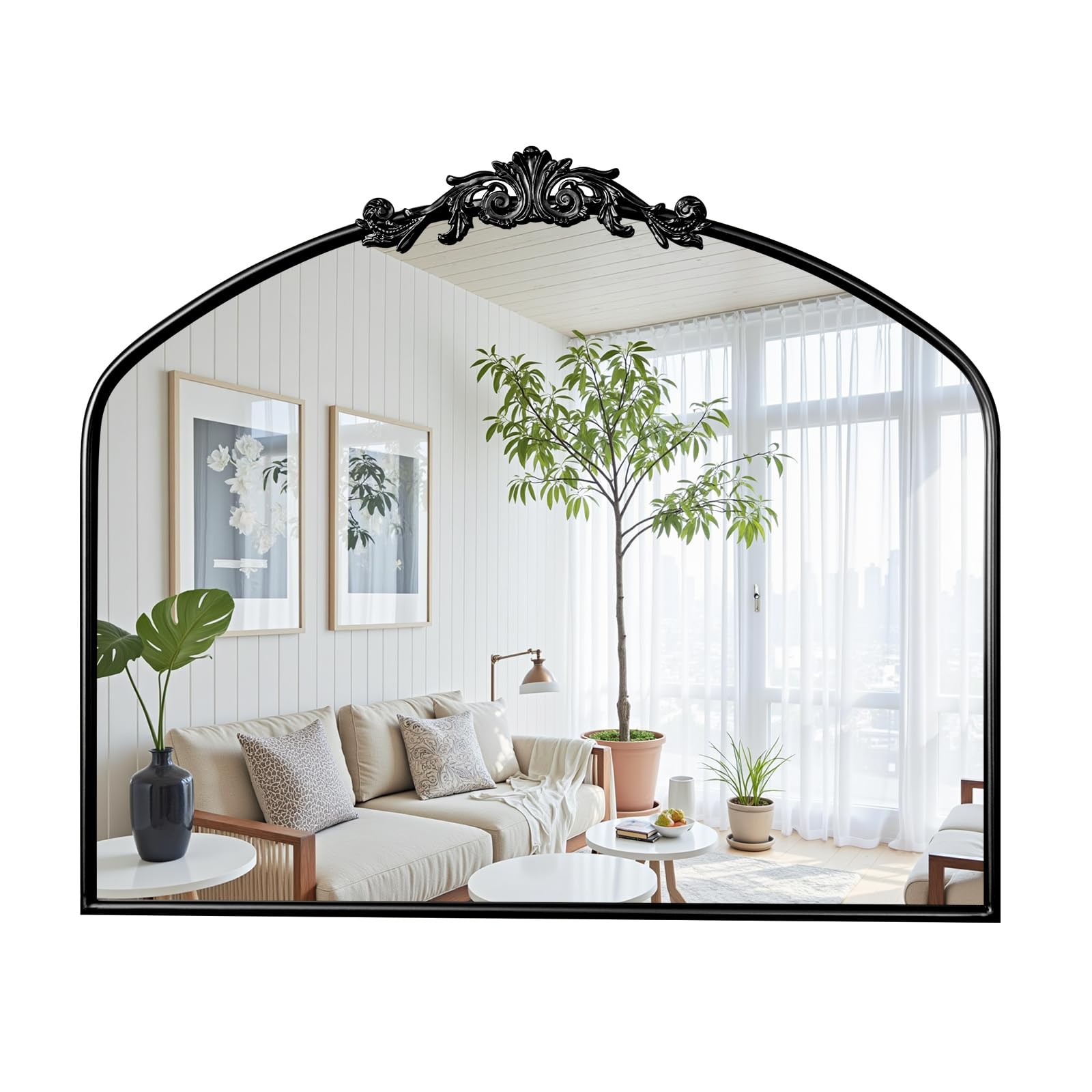 Wall Mirror, Arched Mirror 35"x 30", Large Carved Mirrors Decorative Vintage