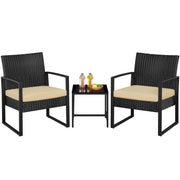 3 Pieces Rattan Bistro Set, Indoor/Outdoor Wicker Patio Modern Conversation Furniture
