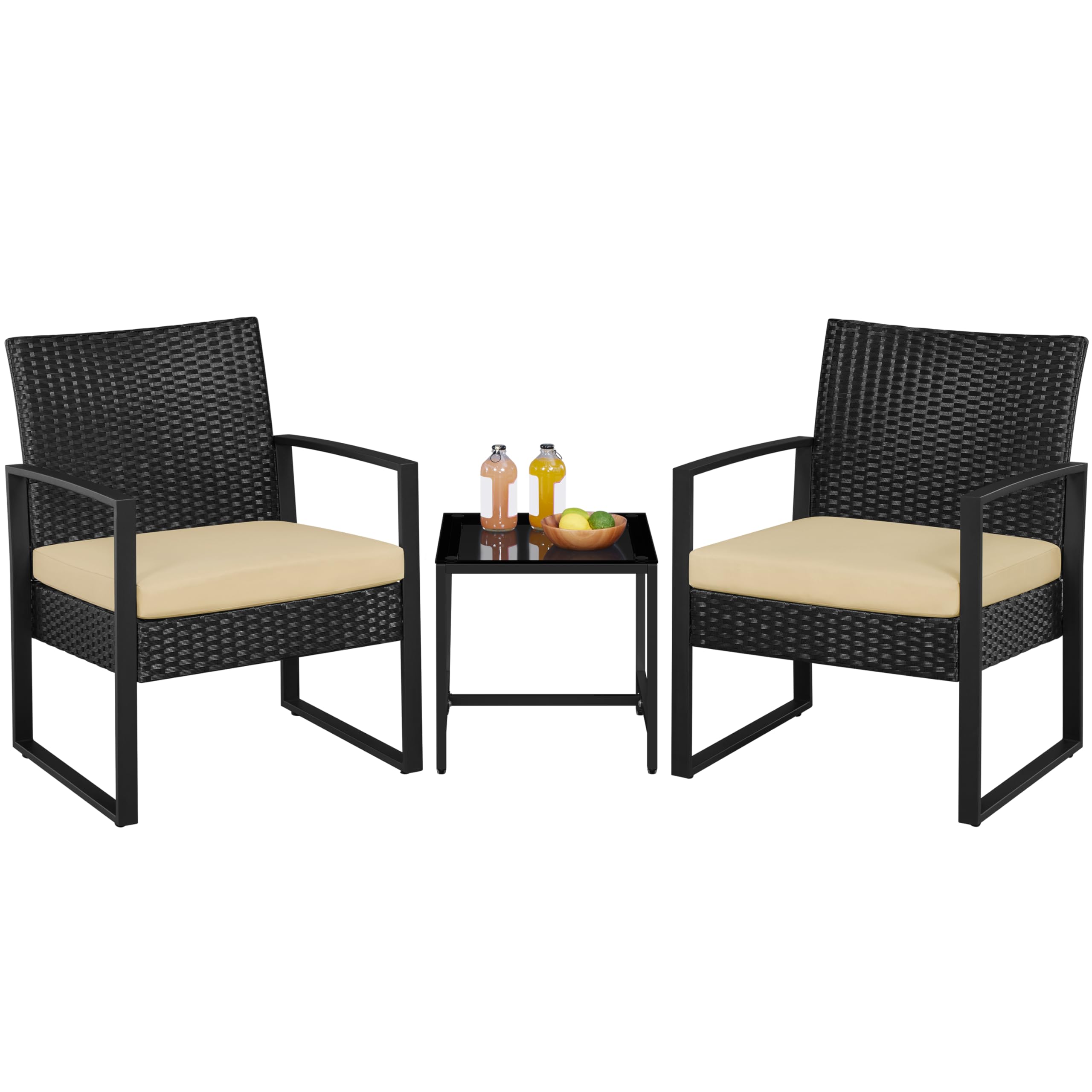 3 Pieces Rattan Bistro Set, Indoor/Outdoor Wicker Patio Modern Conversation Furniture