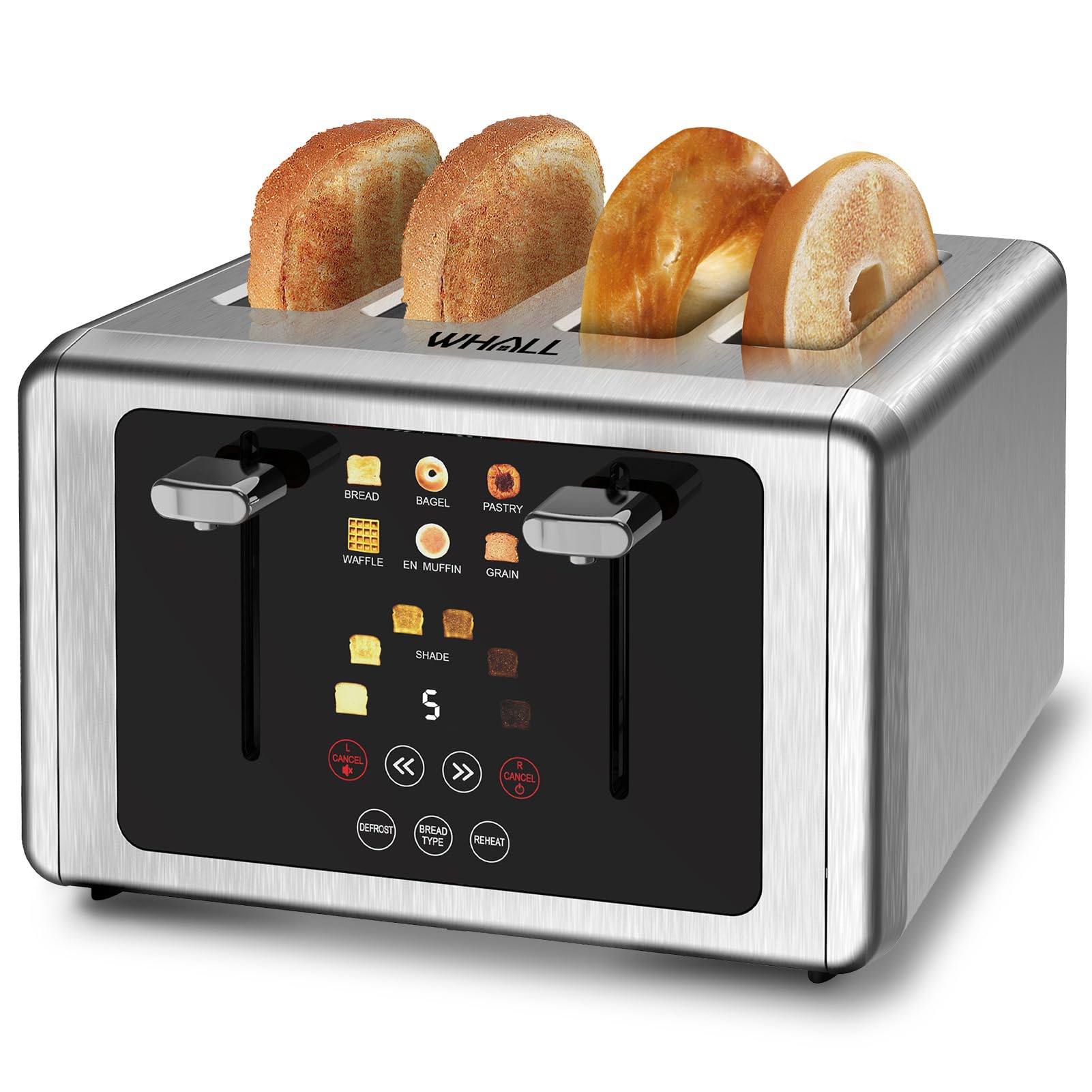 4 Slice Touch Screen Toaster, Stainless Steel Toasters Digital Timer
