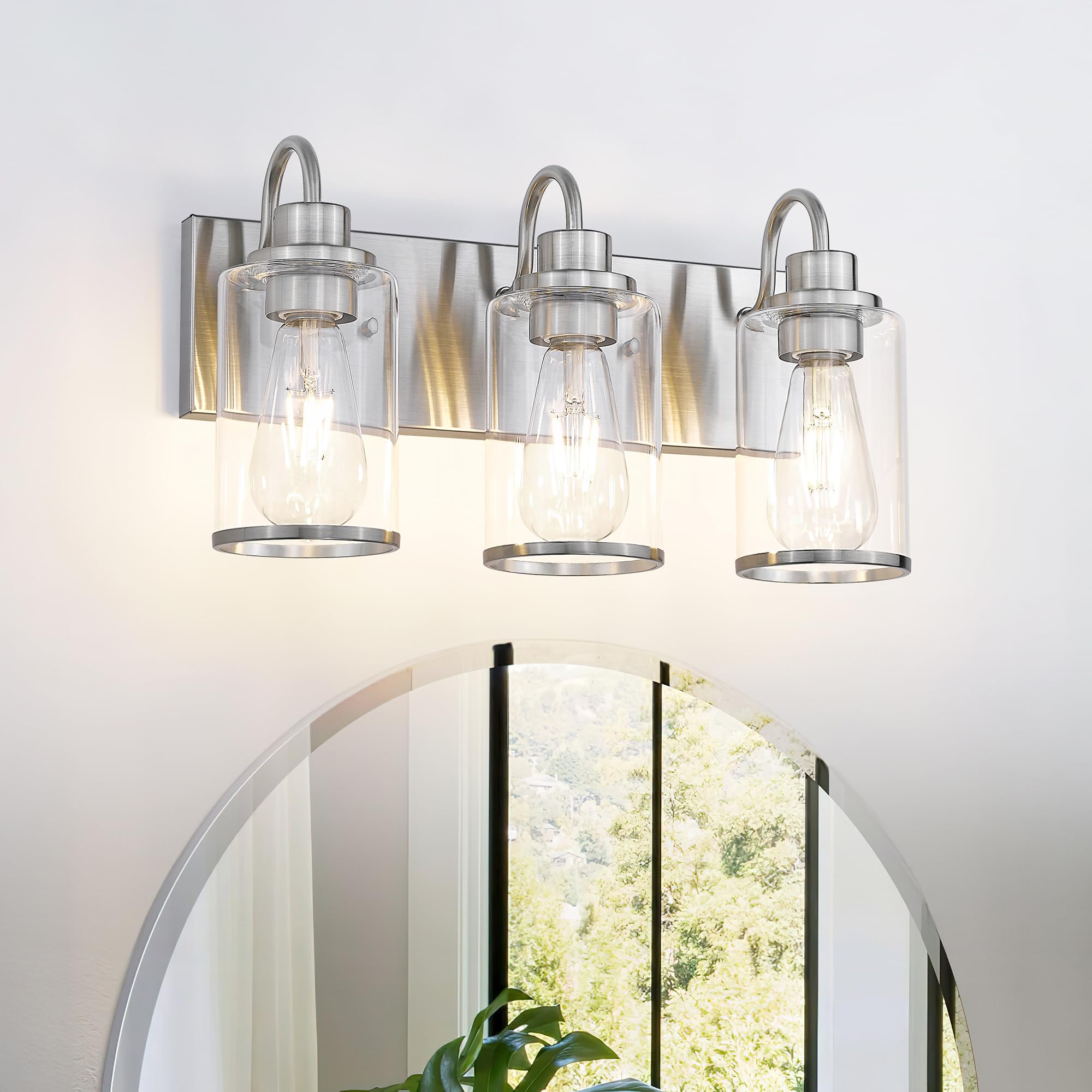 3-Light Bathroom Light Fixtures, Brushed Nickel Bathroom Light Fixtures Over Mirror