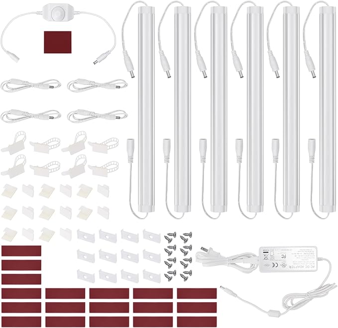 Under Cabinet LED Lighting Kit Plug in or Hardwired, 6 pcs 12 Inches Light Strips