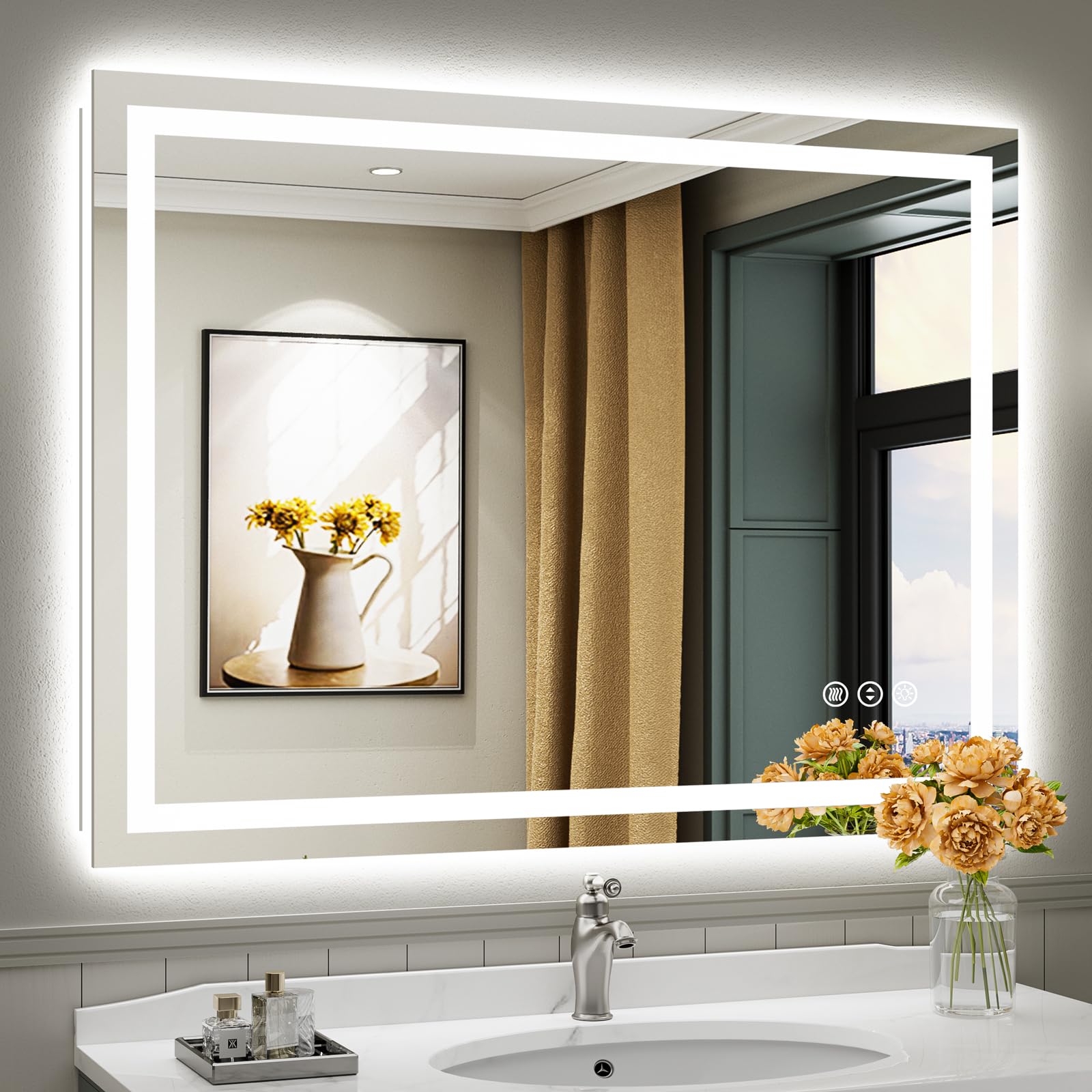48"x36" LED Bathroom Mirror with Lights, Backlit & Front Lit