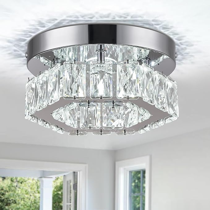 11.8 inch Dimmable Flush Mount Ceiling Light Crystals Chandelier