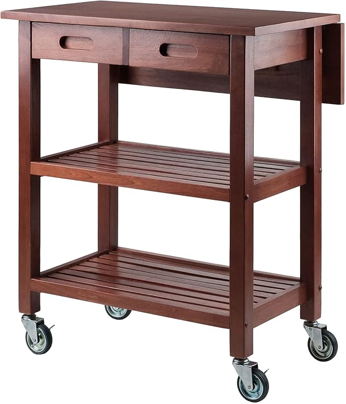 94734 Jonathan 2 Drawer Rolling Kitchen Cart in Walnut