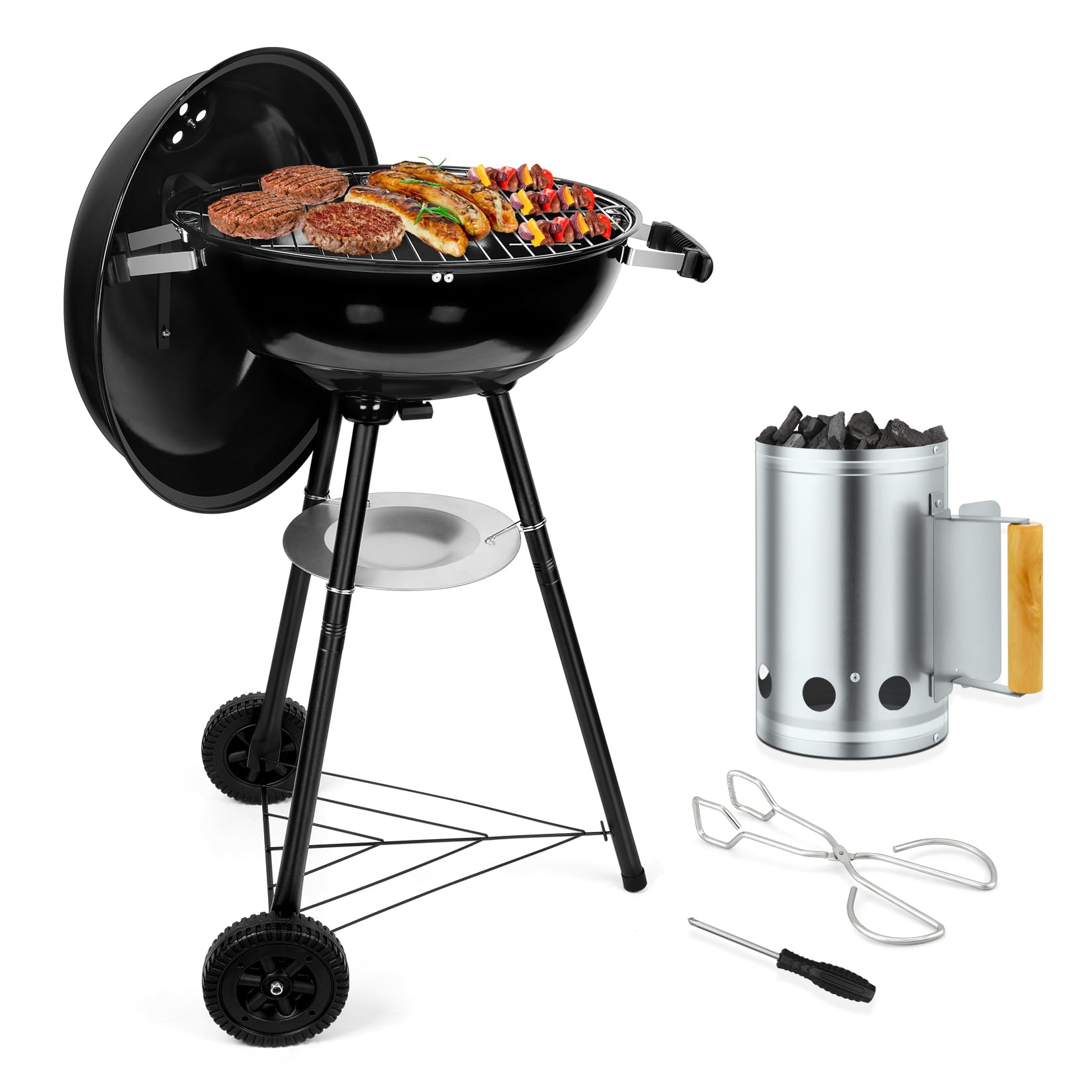18 Inch Kettle Charcoal Grill with Charcoal Chimney Starter, Outdoor Barbecue Grill