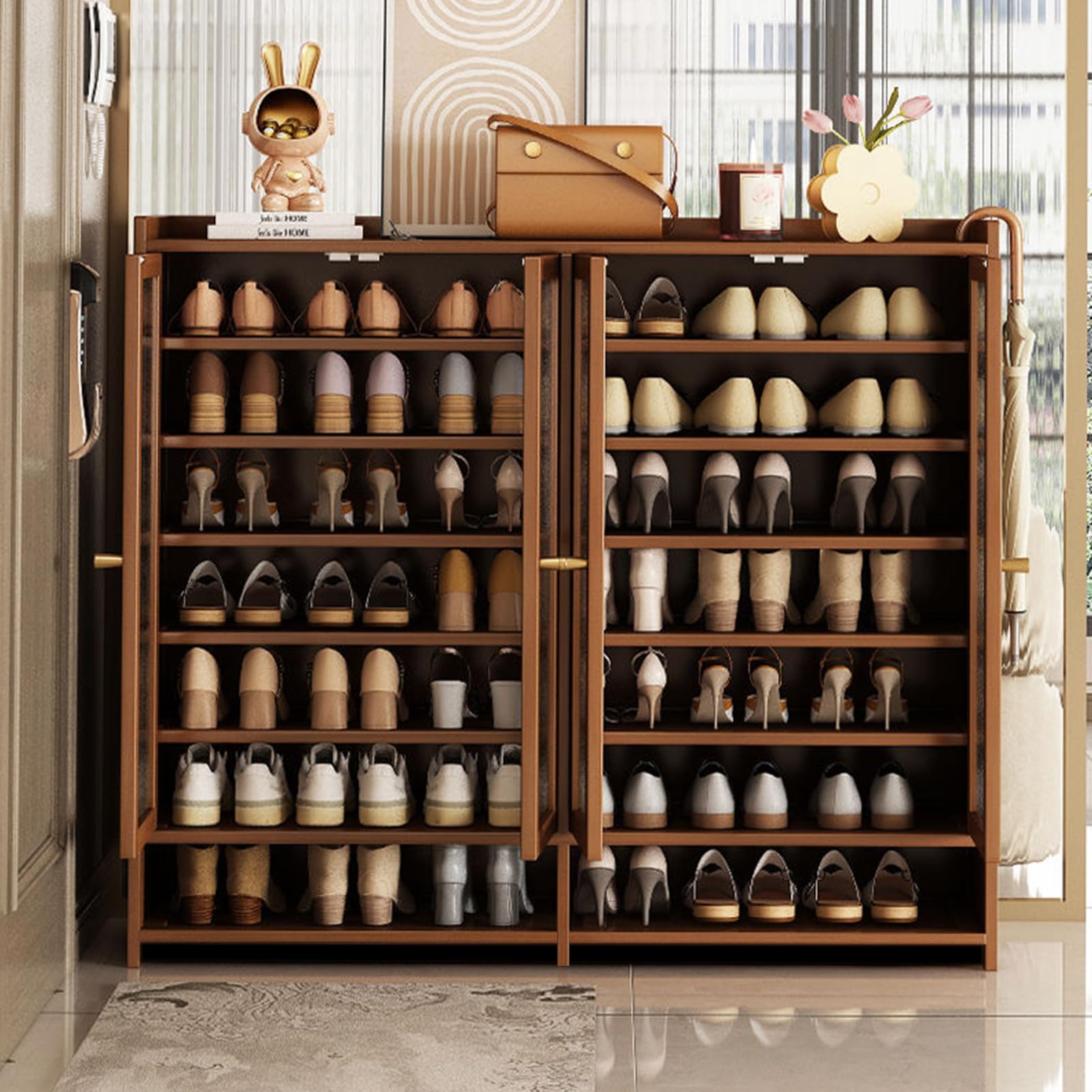 Shoe Cabinet with Doors, 8-Tiers Shoe Storage Cabinet for Entryway