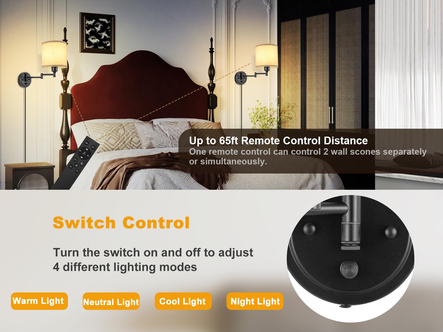 Remote Control, Dimming 10%-100% & Adjustable Colors 2700K-6500K,